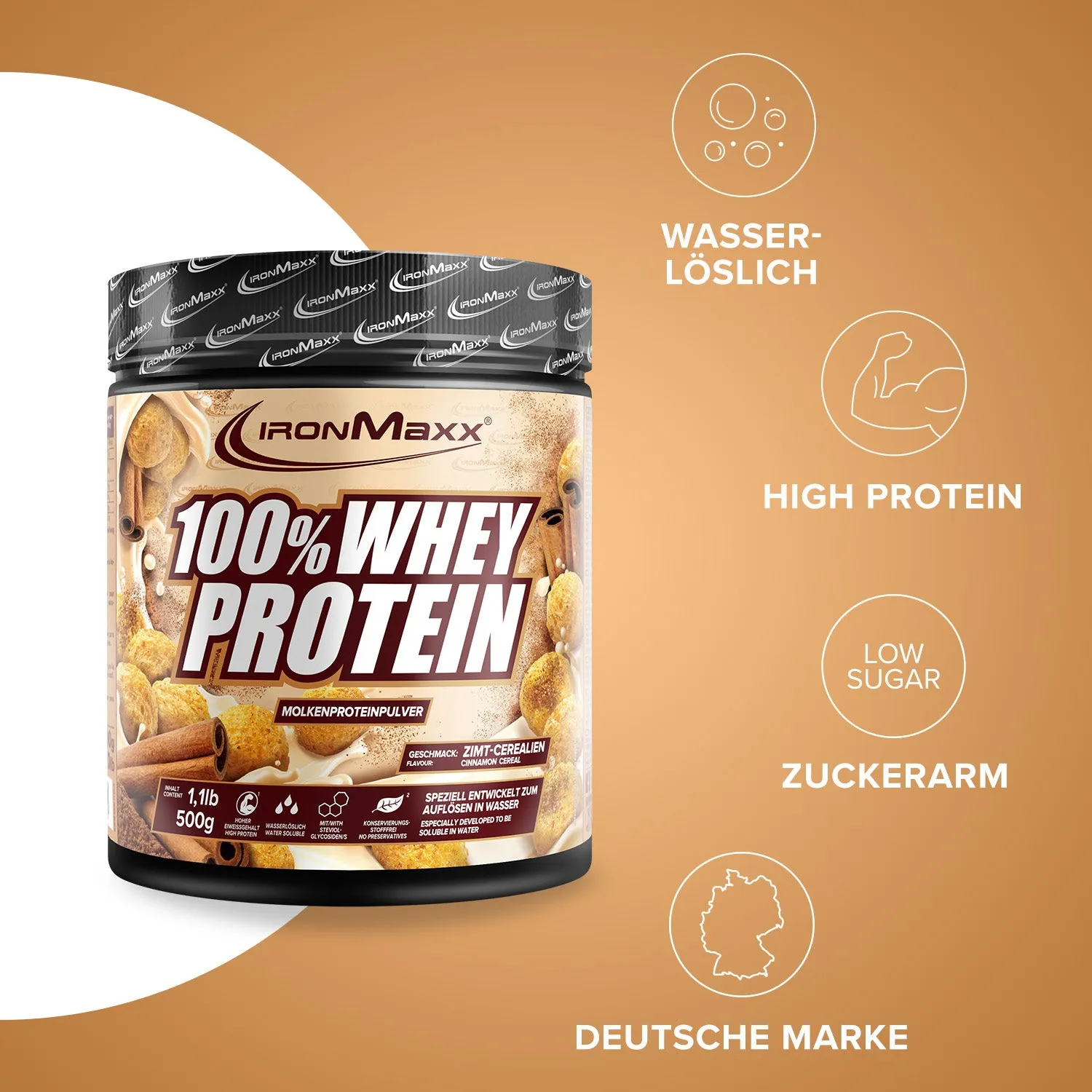 Iron Maxx 100% Whey Protein Cinnamon Cereal 500g Whey Pulver