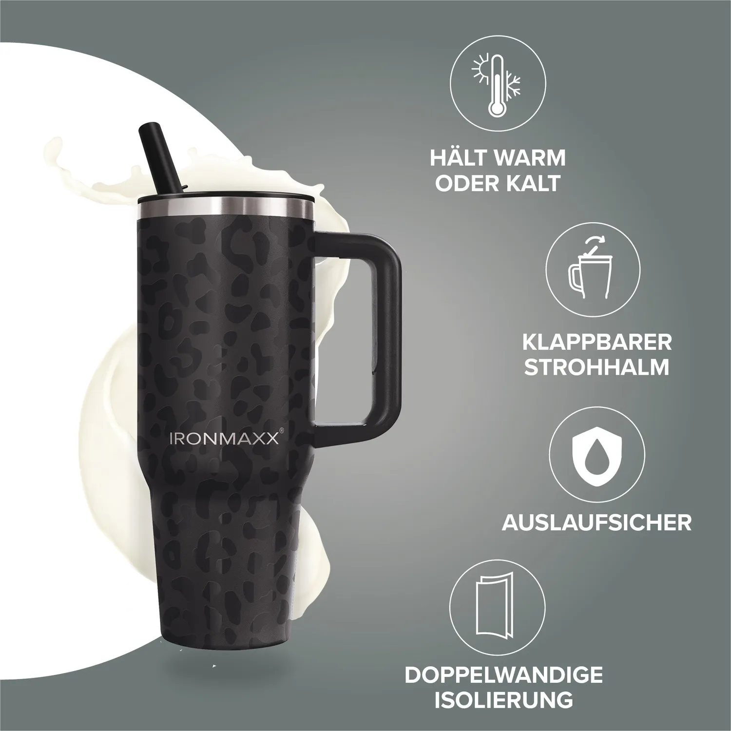 IronMaxx Cup V4.0 Trinkbecher 1200ml Leo-Style Black isoliert