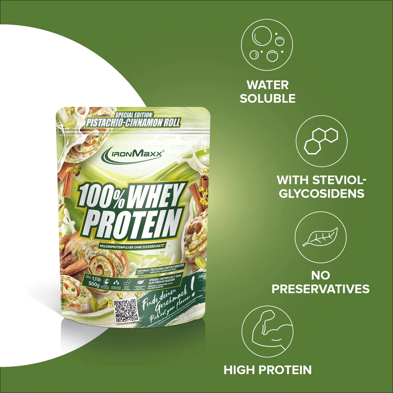 Iron Maxx 100% Whey Protein 500g Pistachio Cinnamon Roll