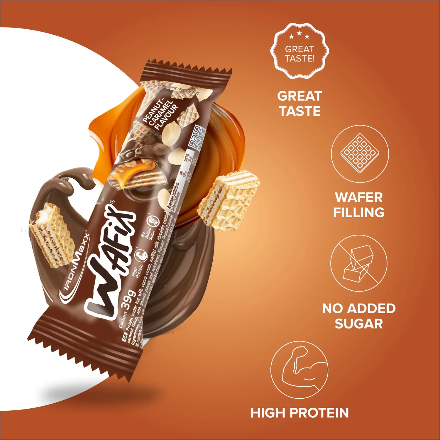 Iron Maxx Wafix 24x39 g Proteinriegel Peanut Caramel Low Sugar