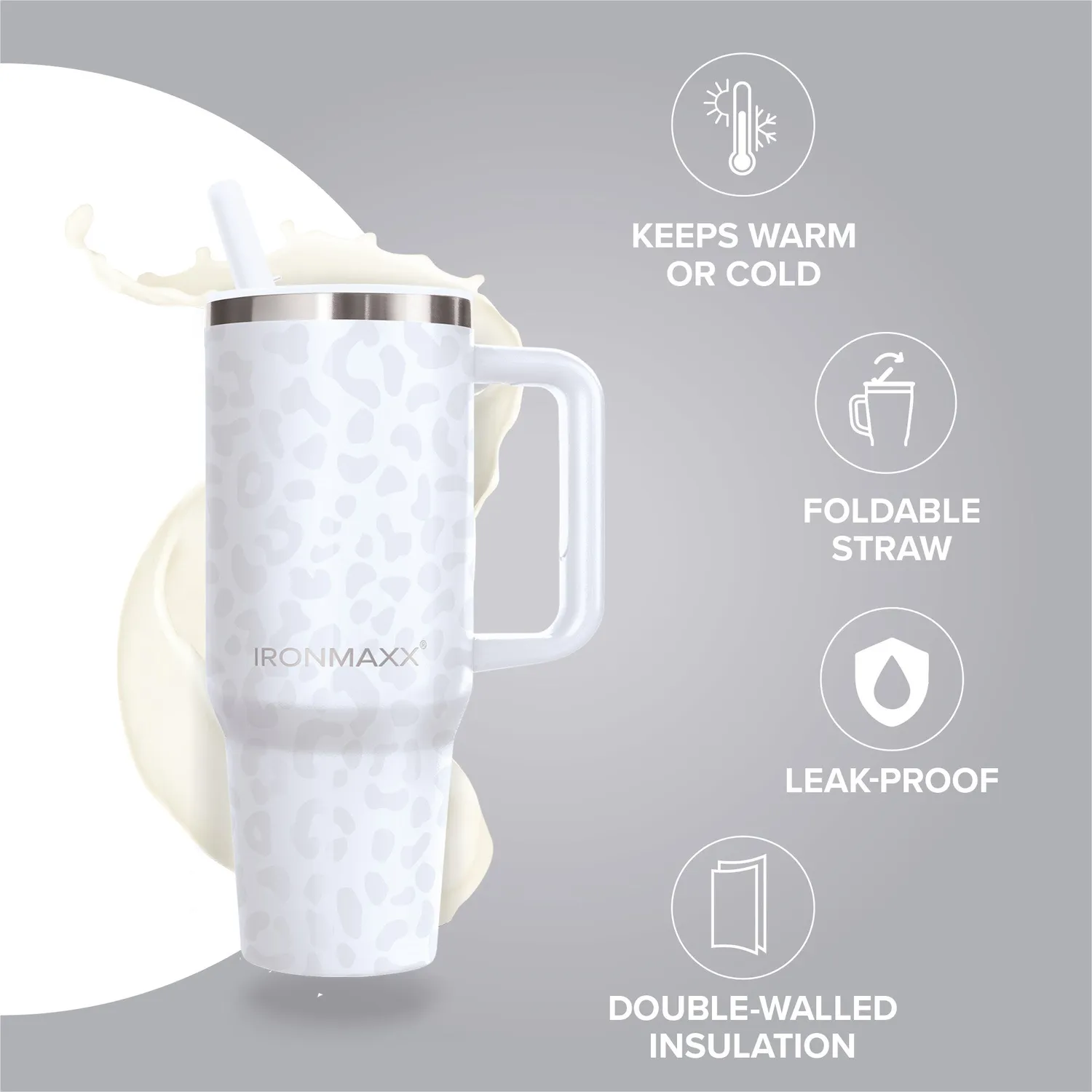 IronMaxx Cup V4.0 Trinkbecher 1200ml Leo-Style White isoliert