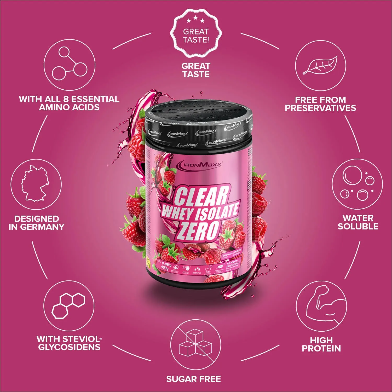 Iron Maxx Clear Whey Isolate ZERO 400g Raspberry zuckerfrei