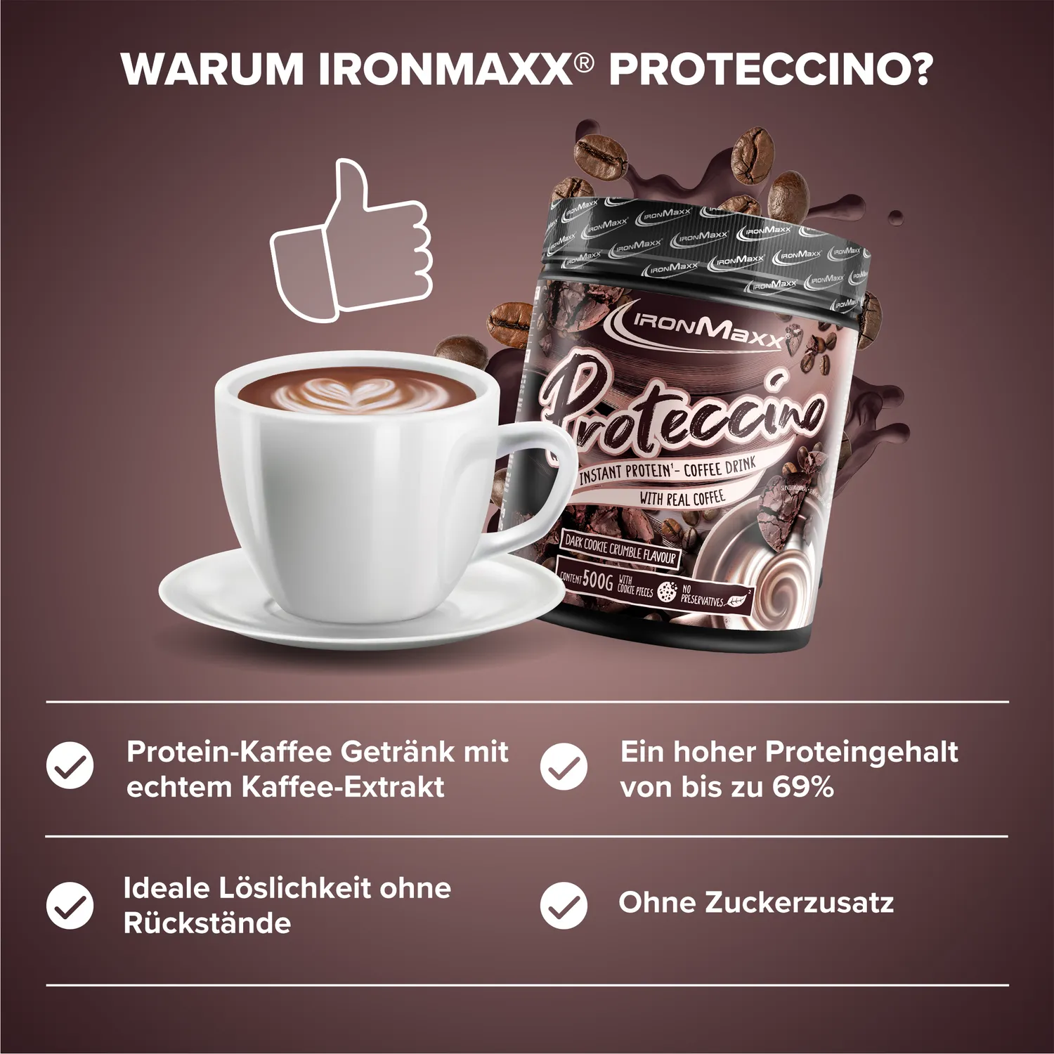 Iron Maxx Proteccino Protein Kaffee 500g Cookie Koffein