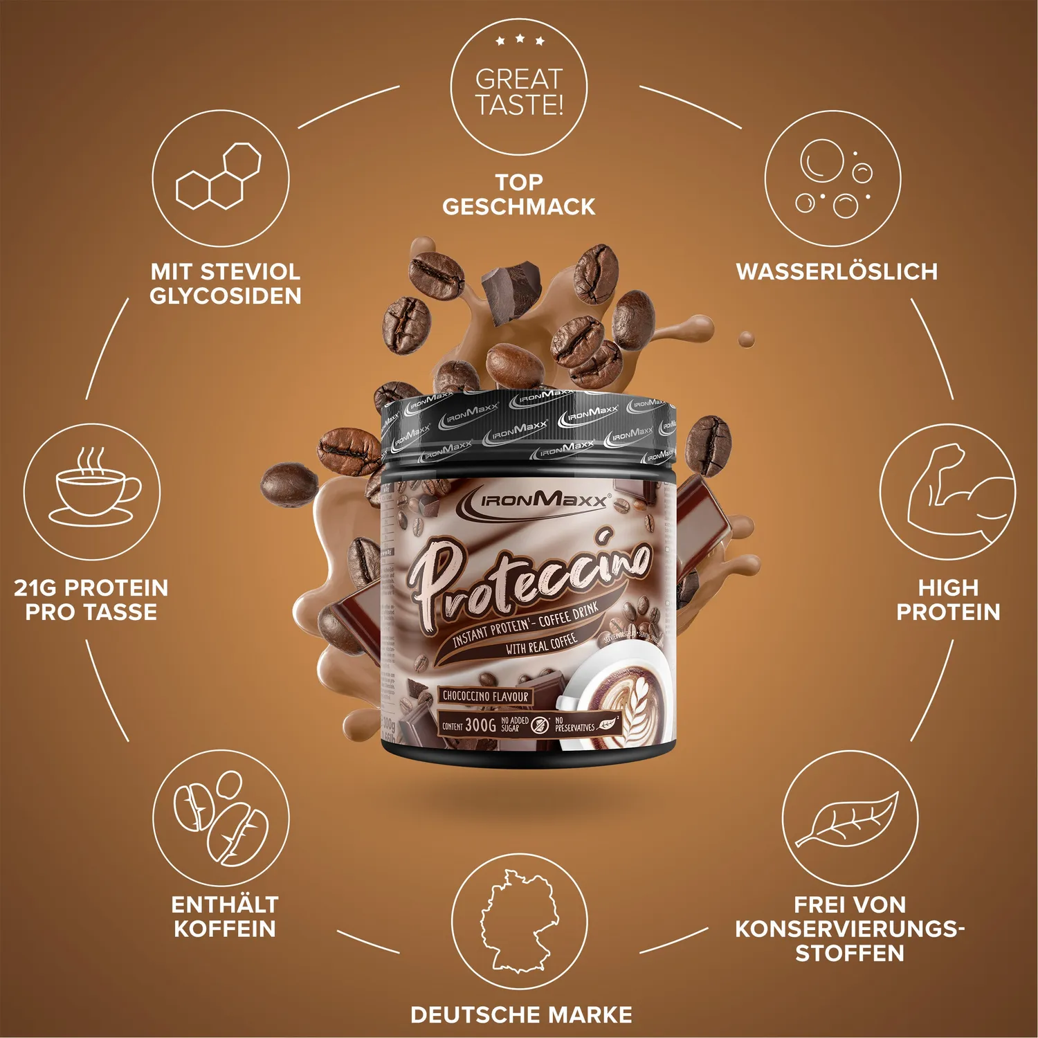 Iron Maxx Proteccino Protein Kaffee 300g Chococcino Koffein