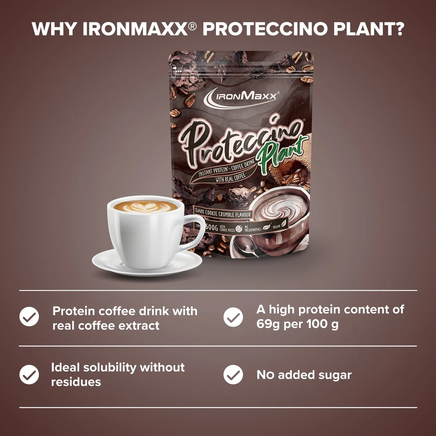 Iron Maxx Proteccino Plant Proteinpulver 500g Dark Cookie