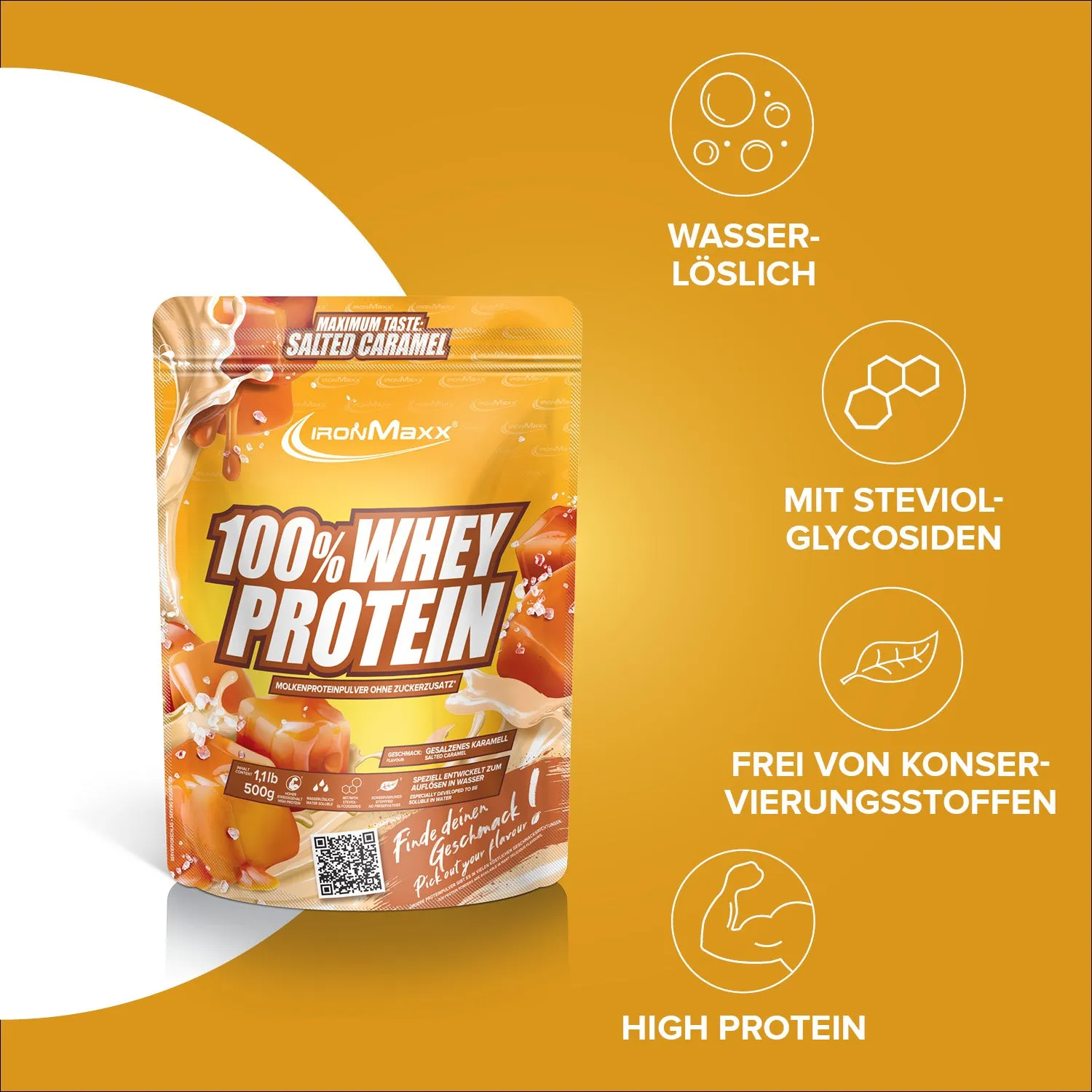 Iron Maxx 100% Whey Protein Pulver 500 g Salted Caramel zuckerfrei