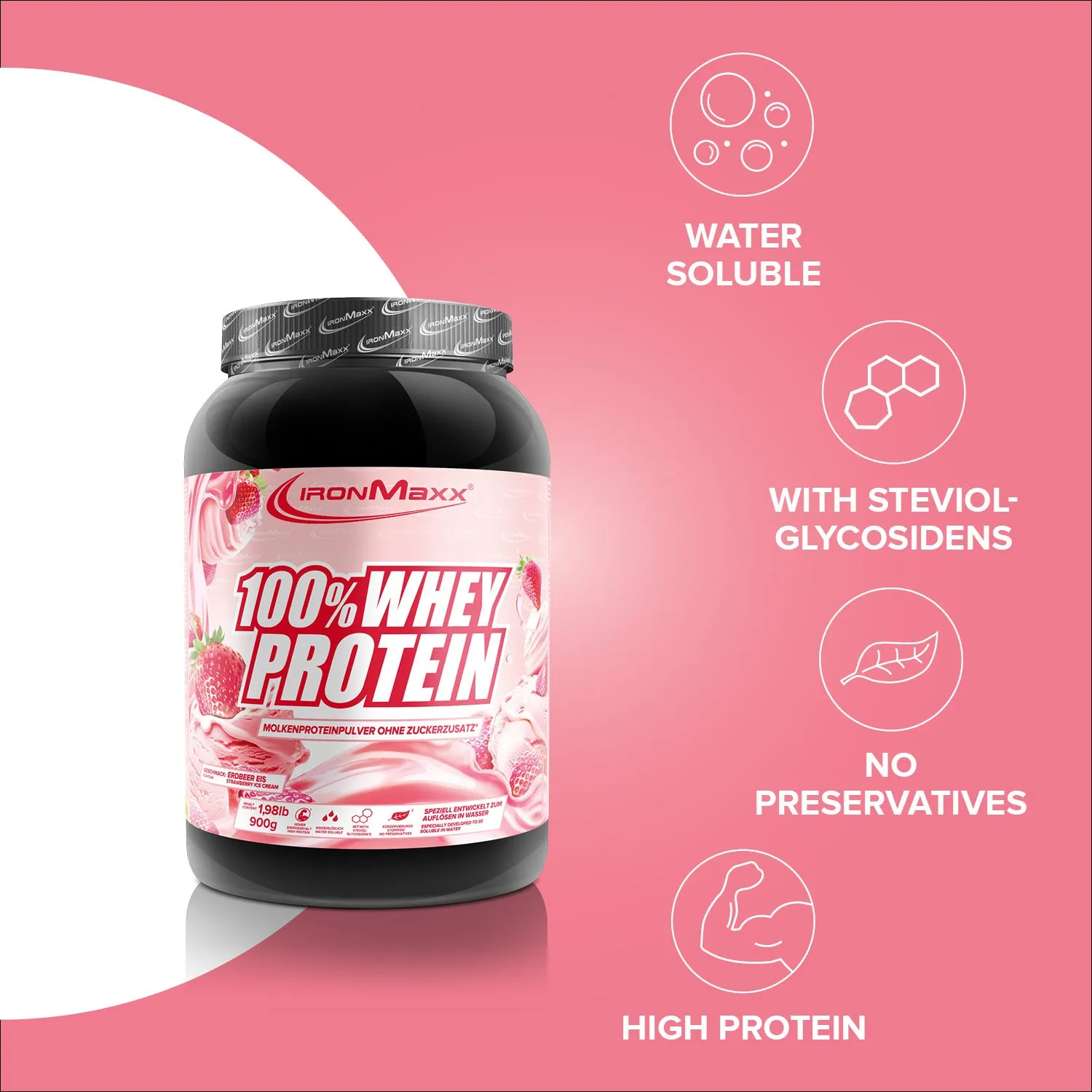Iron Maxx 100% Whey Protein Pulver Strawberry Ice Cream 900g zuckerfrei