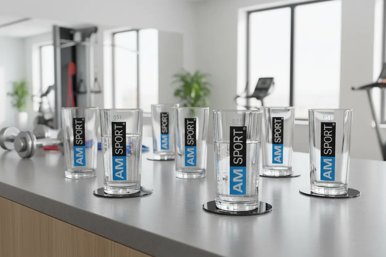 AMSPORT Glas Trinkglas 0,5 Liter mit Logo