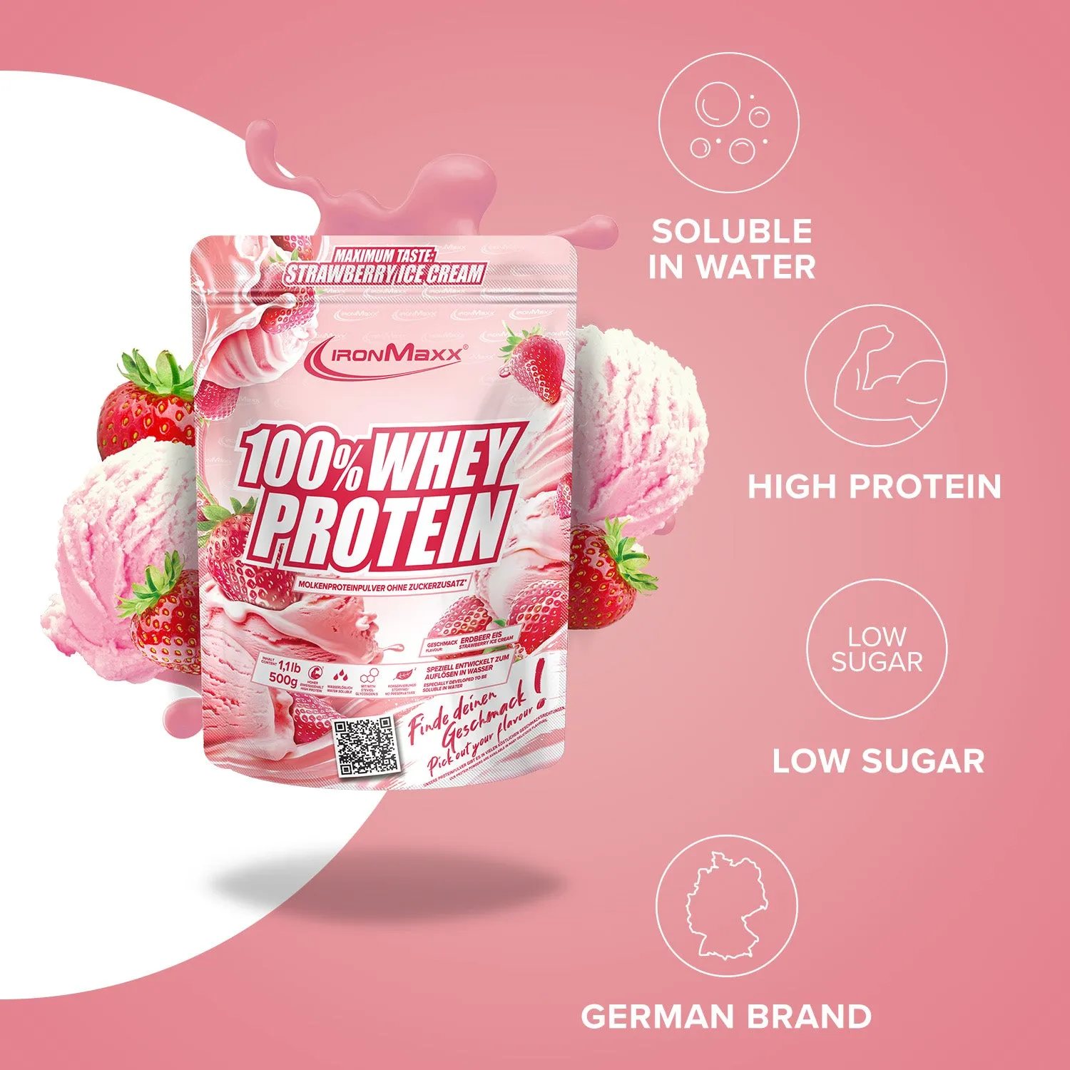 Iron Maxx 100% Whey Protein 500 g Strawberry Ice Cream Eiweißpulver
