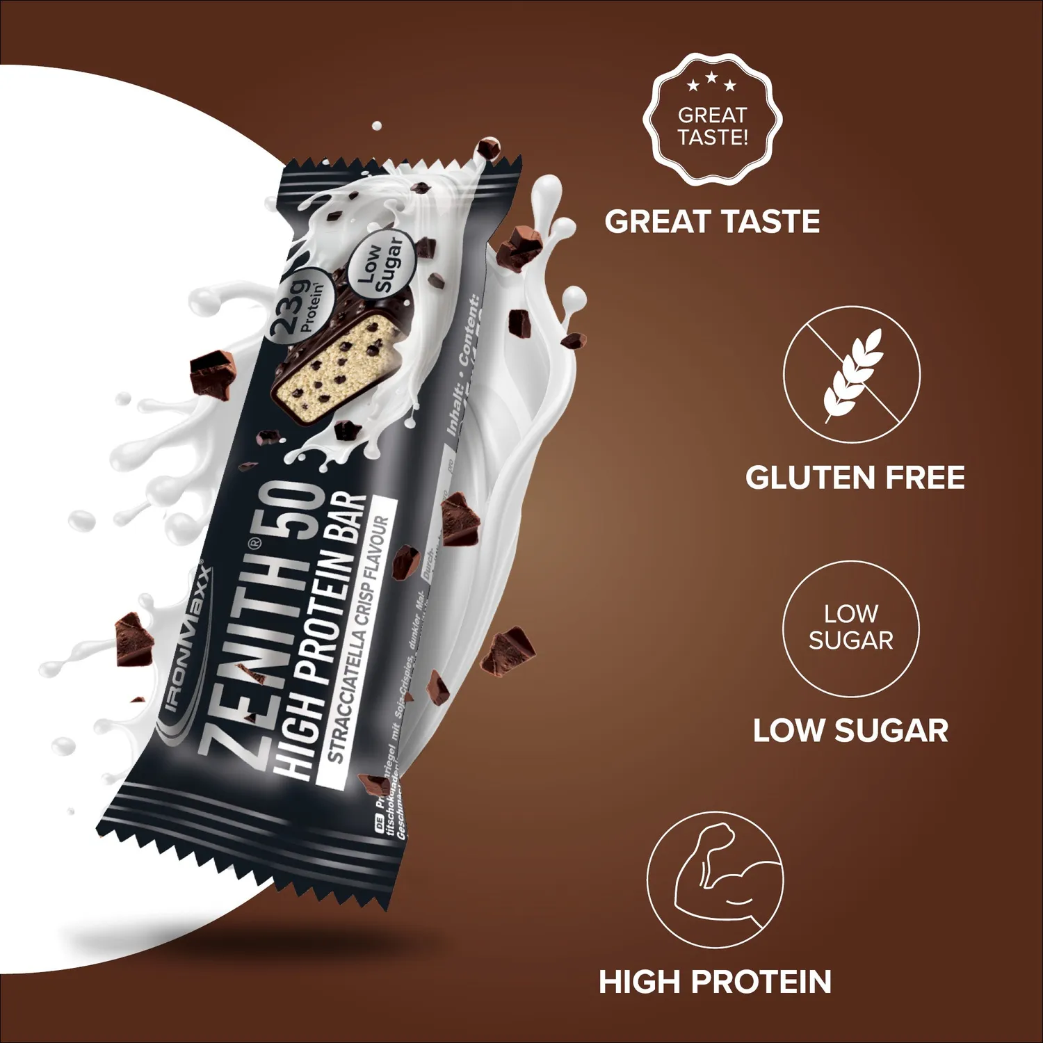 Iron Maxx Zenith 50 Proteinriegel Stracciatella Crisp 45g 23g Eiweiß