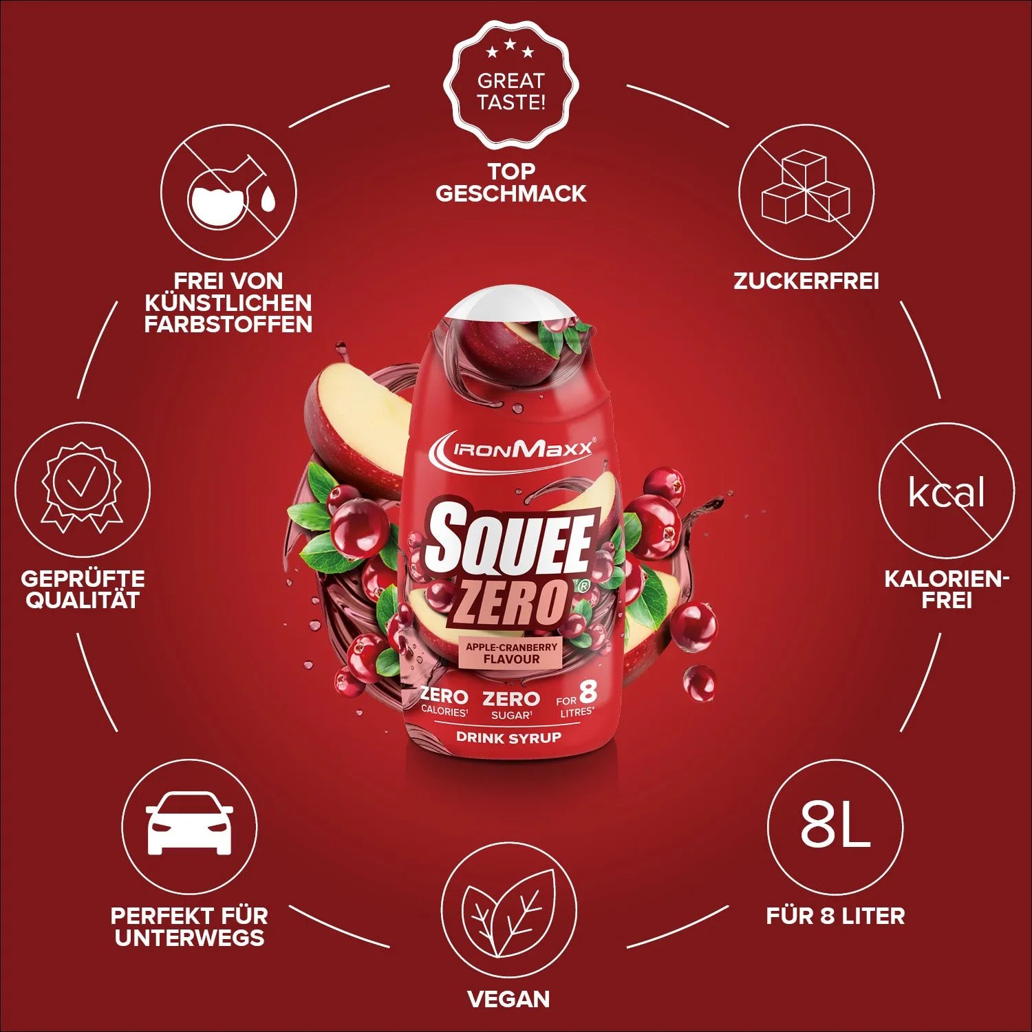 Iron Maxx SqueeZero 65ml Apple Cranberry Getränkesirup zuckerfrei