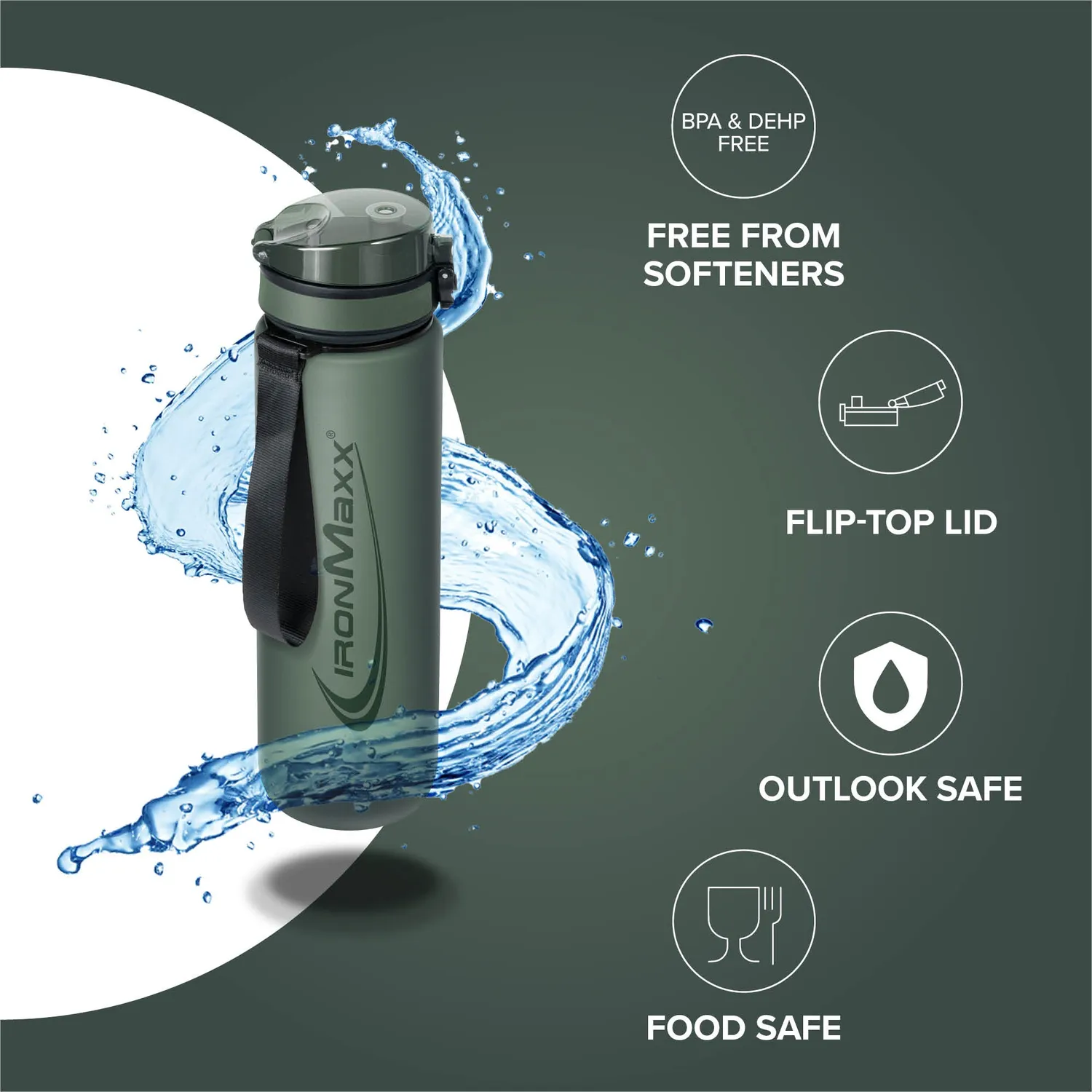 Iron Maxx Sport Water Bottle Trinkflasche 1000ml Mineral Green BPA-frei