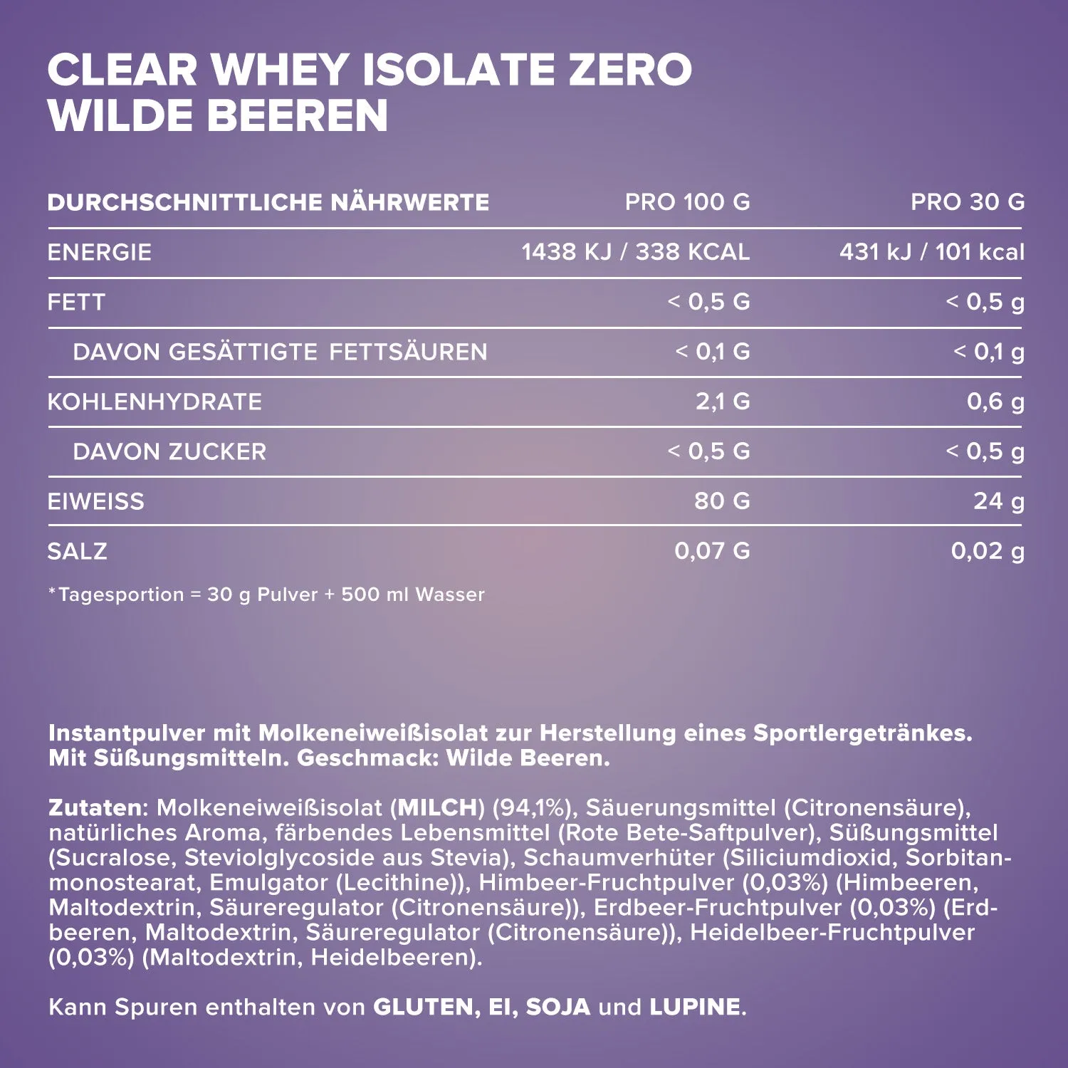 Iron Maxx Clear Whey Isolate Zero Pulver Wild Berries 30g zuckerfrei