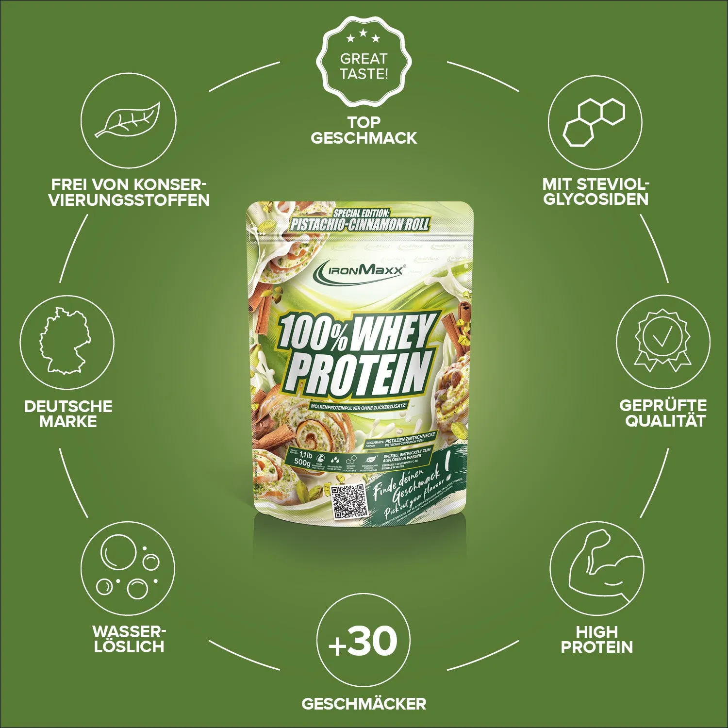 Iron Maxx 100% Whey Protein 500g Pistachio Cinnamon Roll