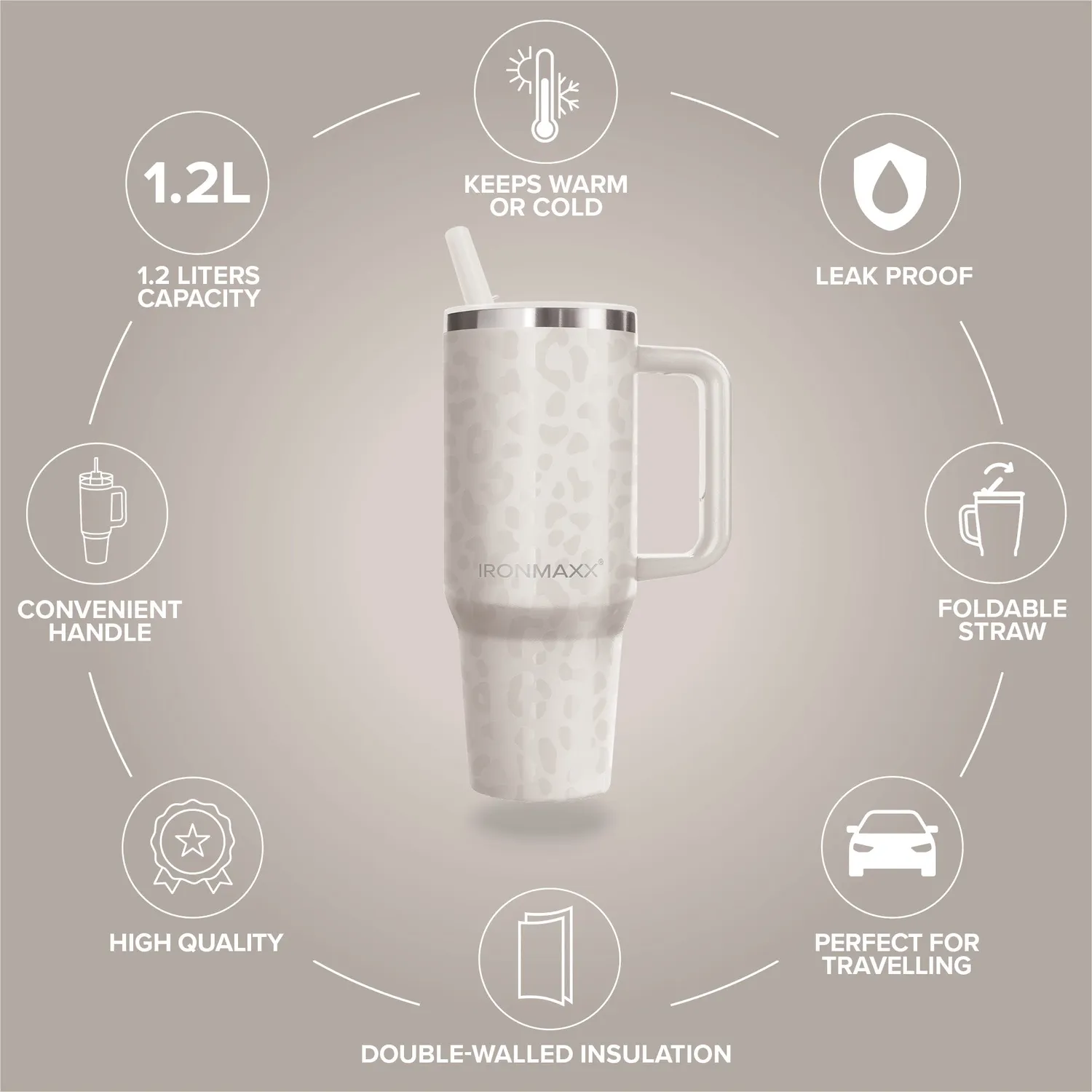 Iron Maxx Cup V4.0 Becher 1200ml Leo-Style Ivory isoliert