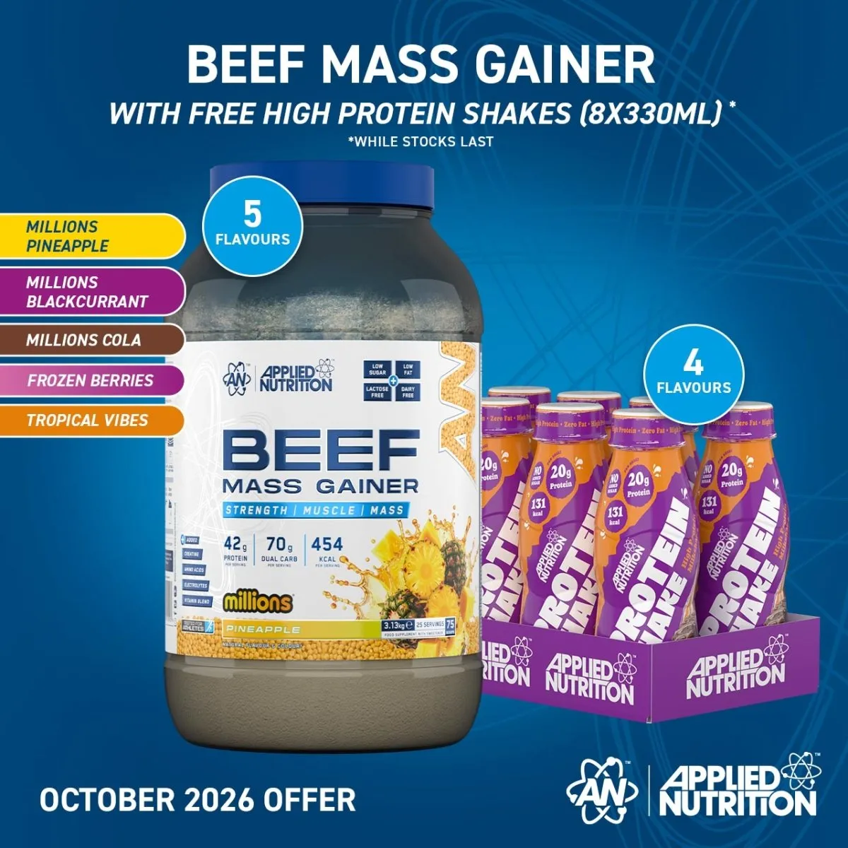 Applied Nutrition Beef Mass Gainer Cola 3,13 kg 42 g Protein