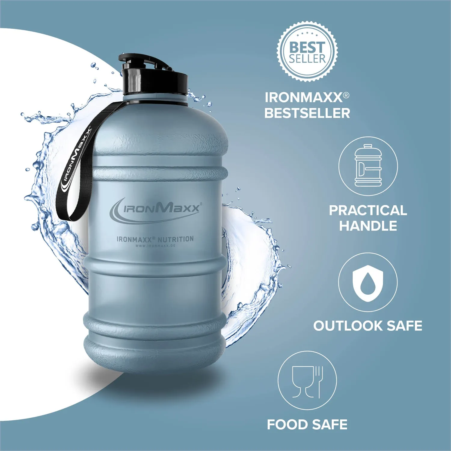 Iron Maxx Water Gallon Trinkflasche 2200 ml Kyanite Blue