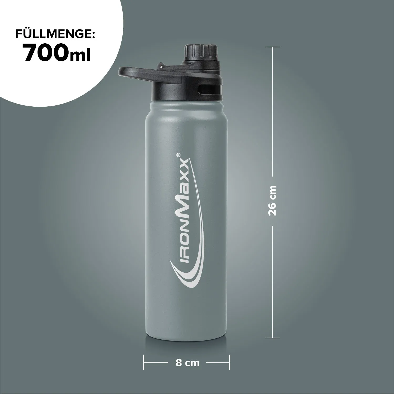 Iron Maxx Hot & Cold Bottle Thermosflasche 800ml Ash Grey