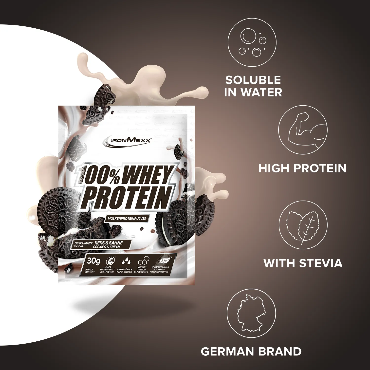 Iron Maxx 100% Whey Protein 10x30g Cookies Cream zuckerfrei