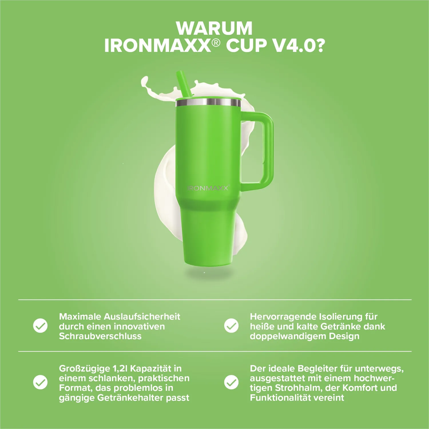 Iron Maxx Cup V4.0 Thermobecher 1200ml Active Green isoliert