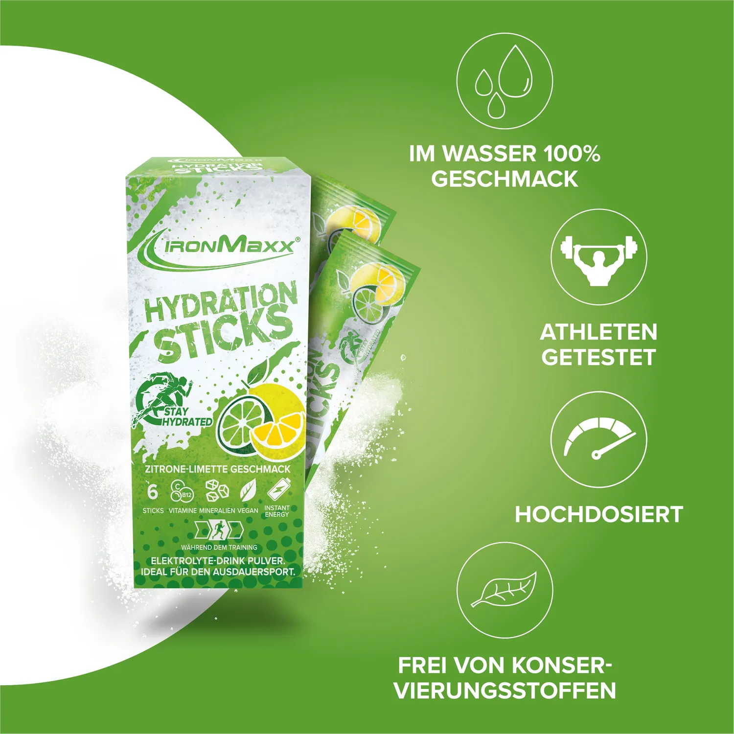 Iron Maxx Hydration Sticks Elektrolytpulver Zitrone-Limette 6x12,9g vegan