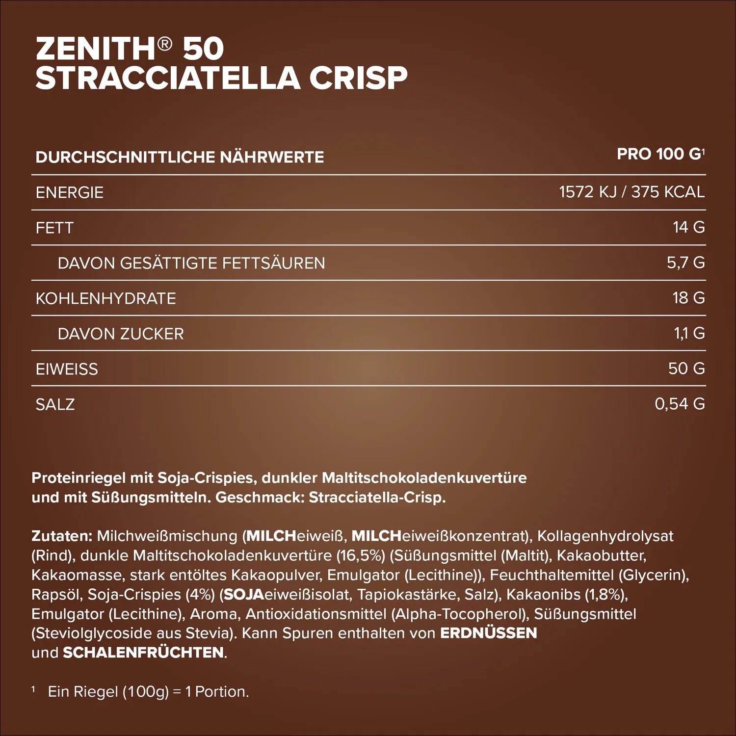 Iron Maxx Zenith 50 Stracciatella Crisp Riegel 100g proteinreich