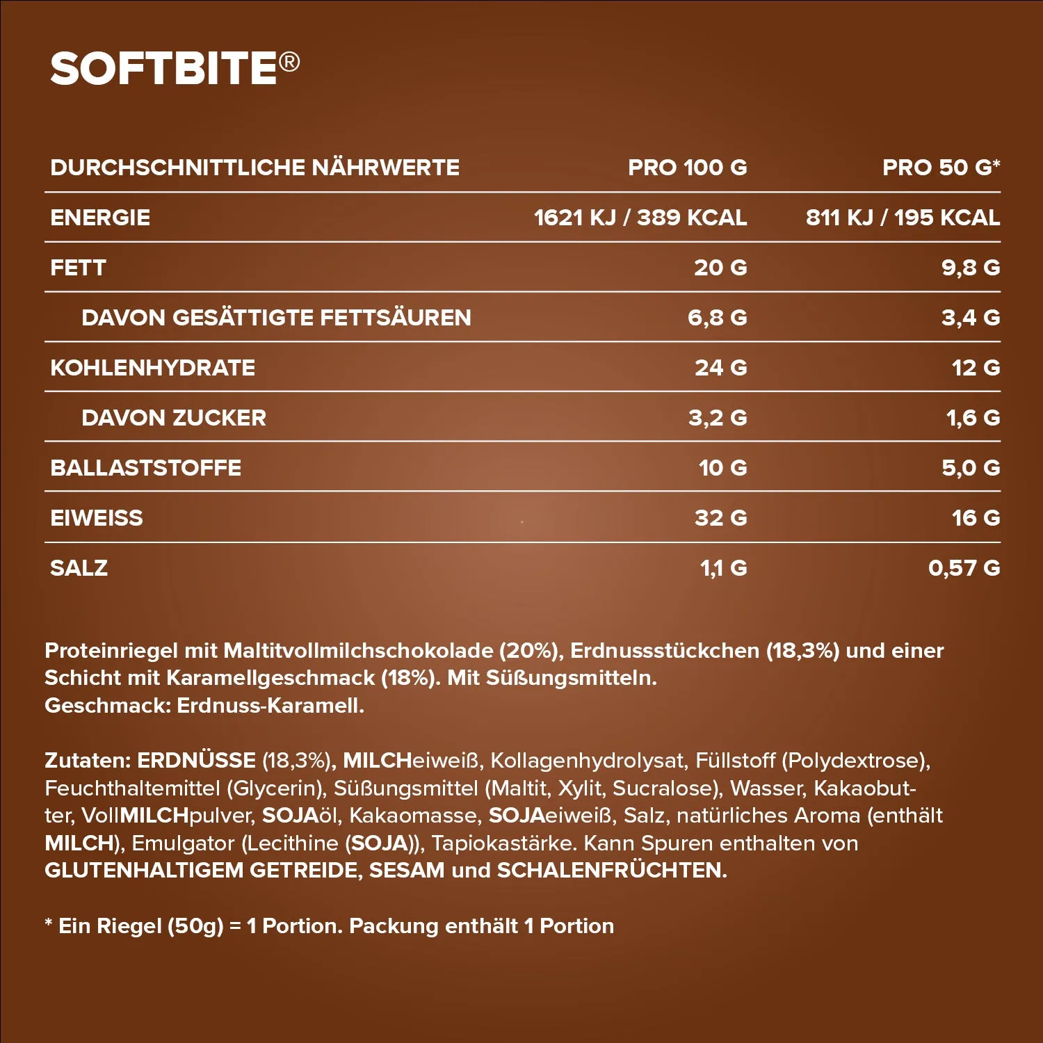 Iron Maxx Softbite Proteinriegel Peanut Caramel 12x50g soft
