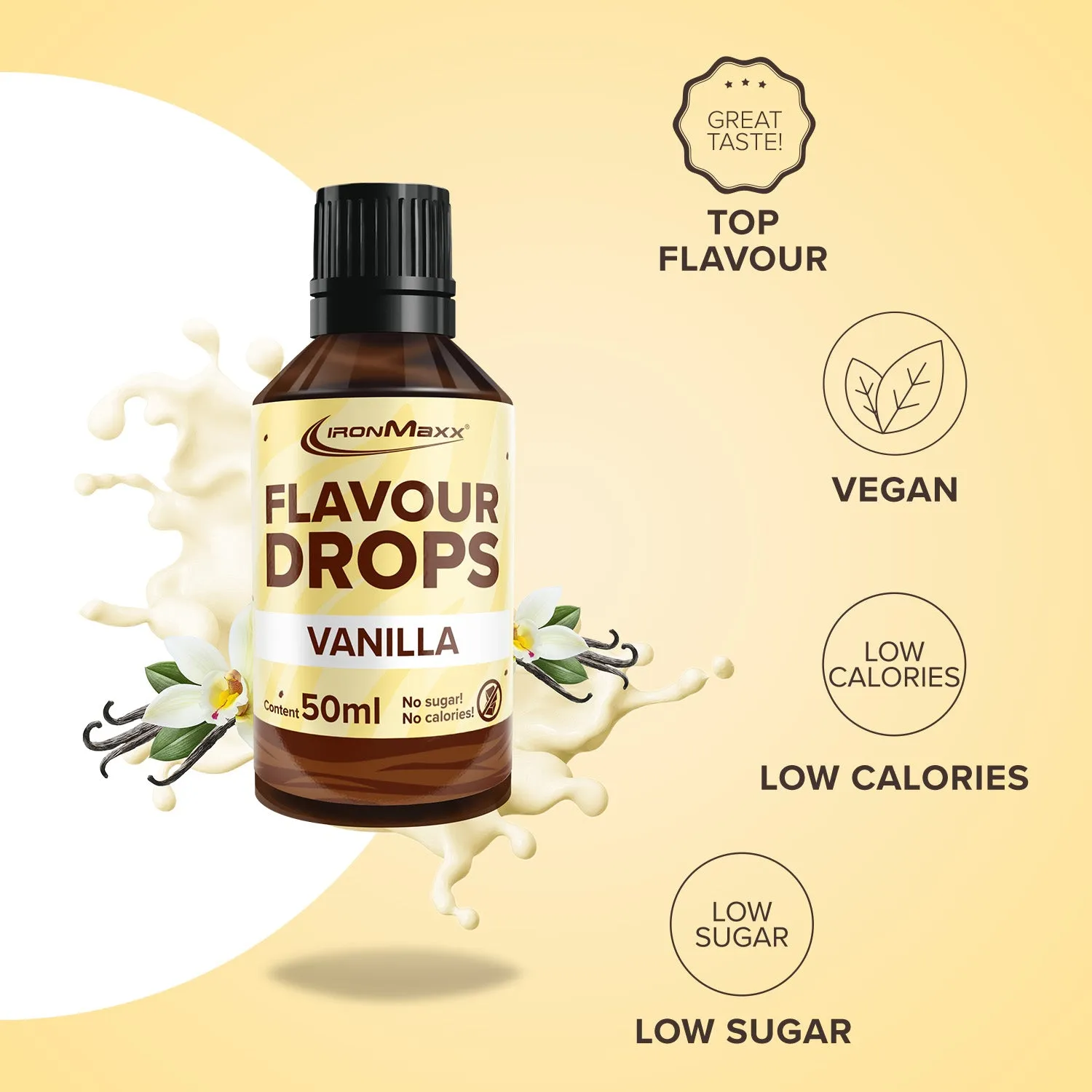 Iron Maxx Flavour Drops 50 ml Vanille kalorienarmes Aroma