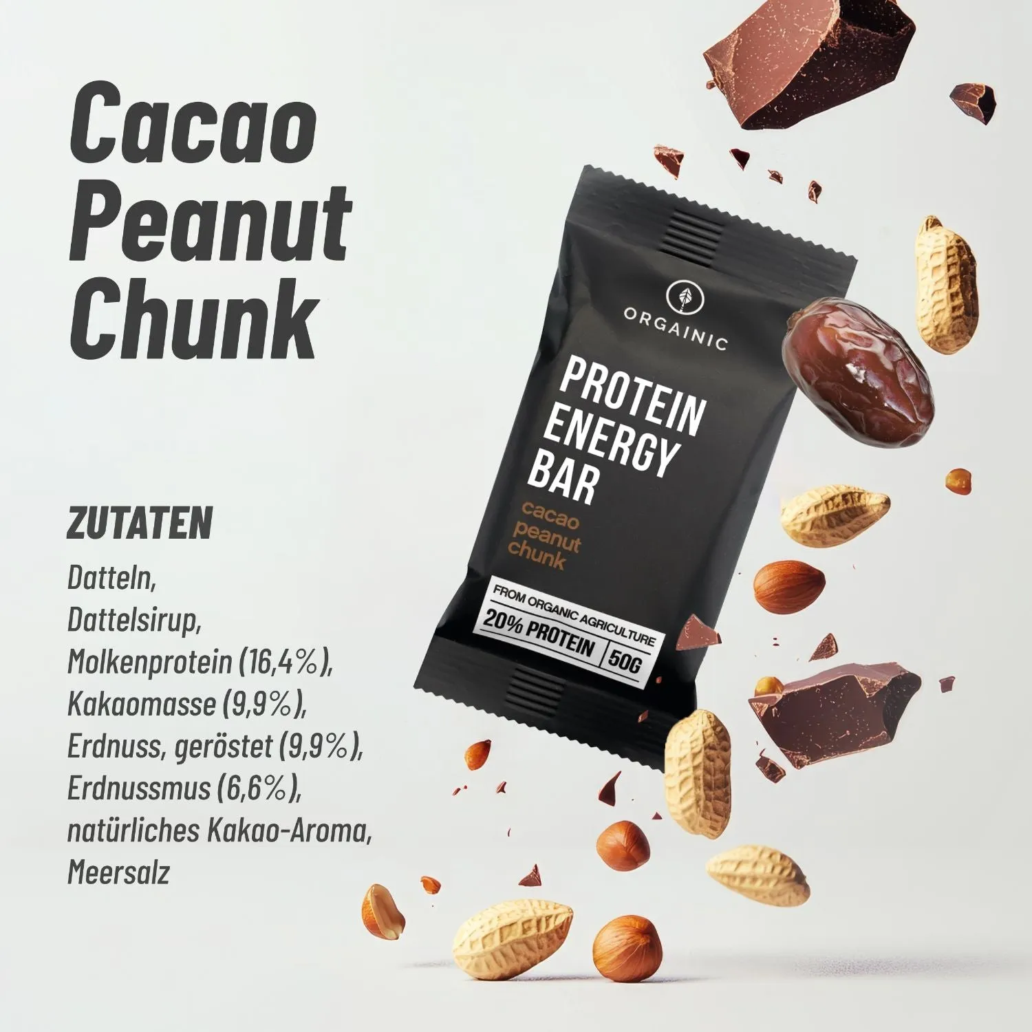 ORGAINIC Bio Protein Energy Bars Proteinriegel Cacao Peanut 12er Box ohne Zuckerzusatz