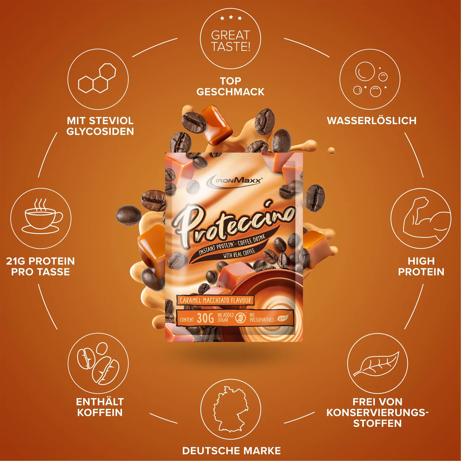Iron Maxx Proteccino Protein-Kaffee Caramel Macchiato 30g