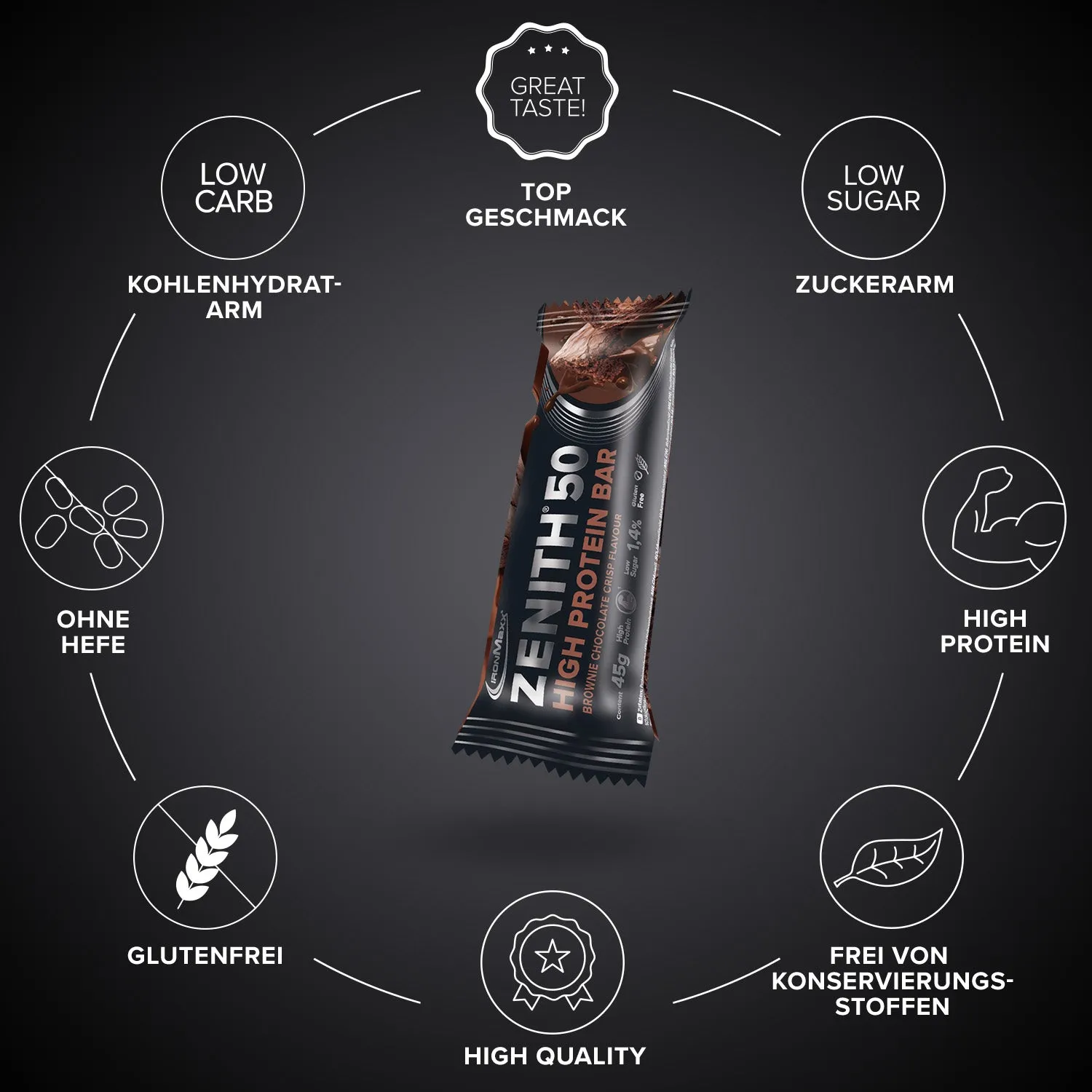 Iron Maxx ZENITH® 50 Protein Riegel Brownie Chocolate Crisp 16x45 g