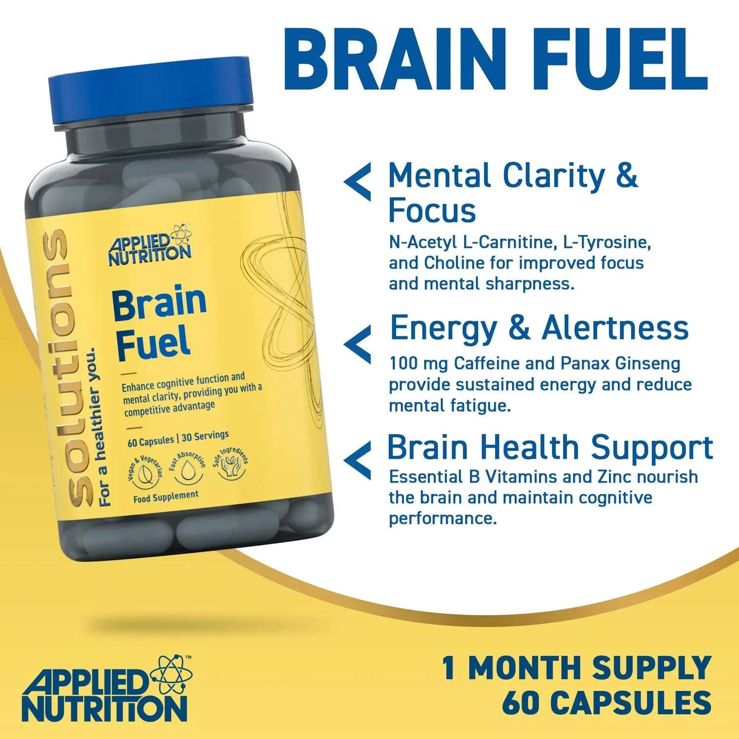 Applied Nutrition Brain Fuel Kapseln 60 Kapseln mit Koffein