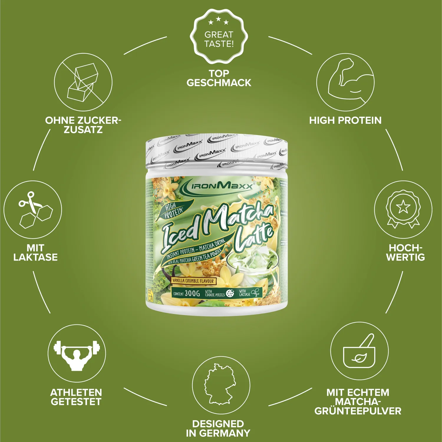 Iron Maxx Iced Matcha Latte Vanilla Crumble Proteinpulver 300g