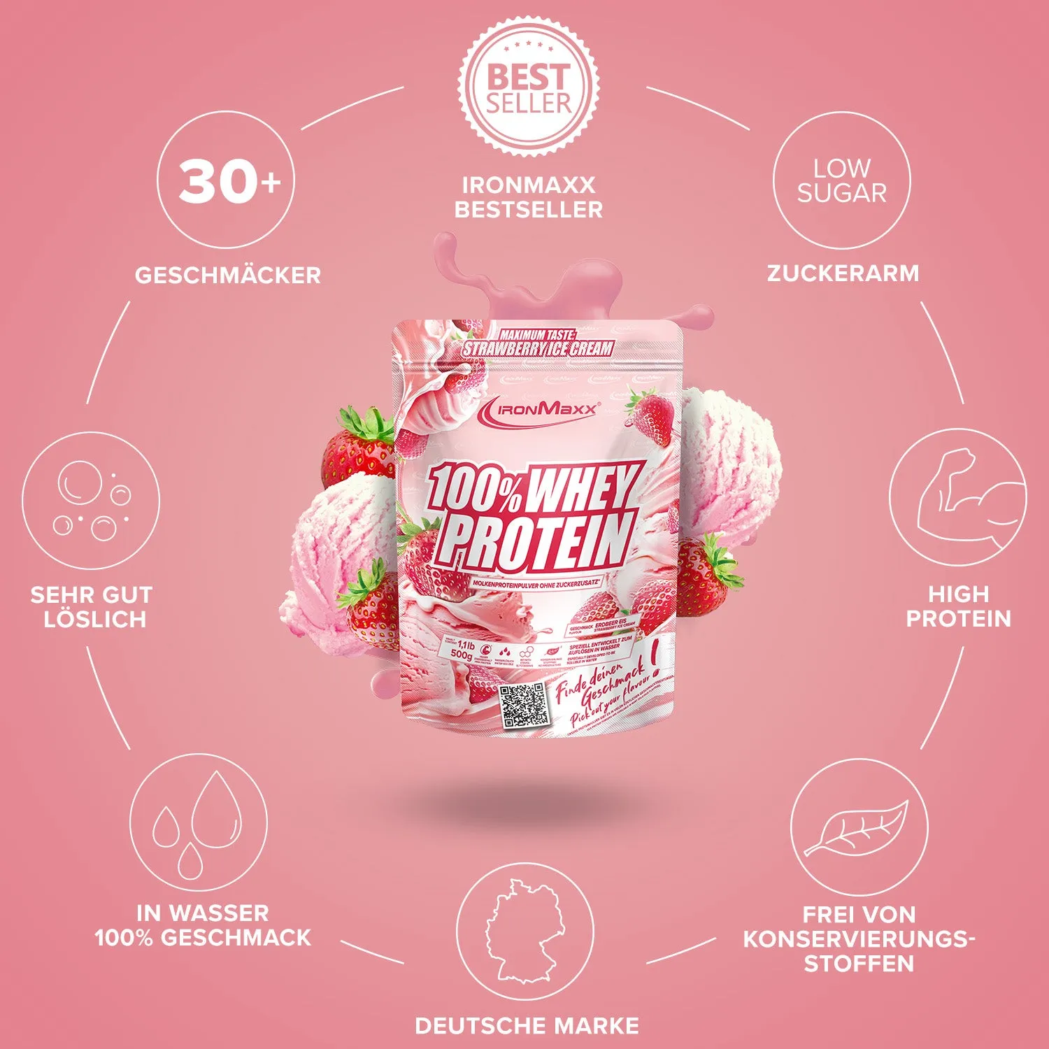 Iron Maxx 100% Whey Protein 500 g Strawberry Ice Cream Eiweißpulver