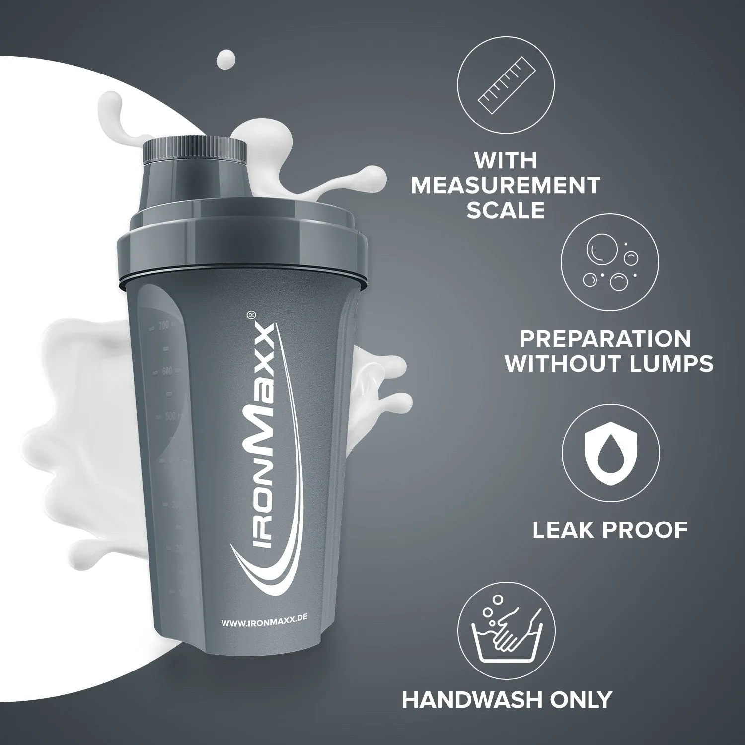 Iron Maxx Shaker 700 ml Protein Shaker Anthrazit Matt BPA-frei