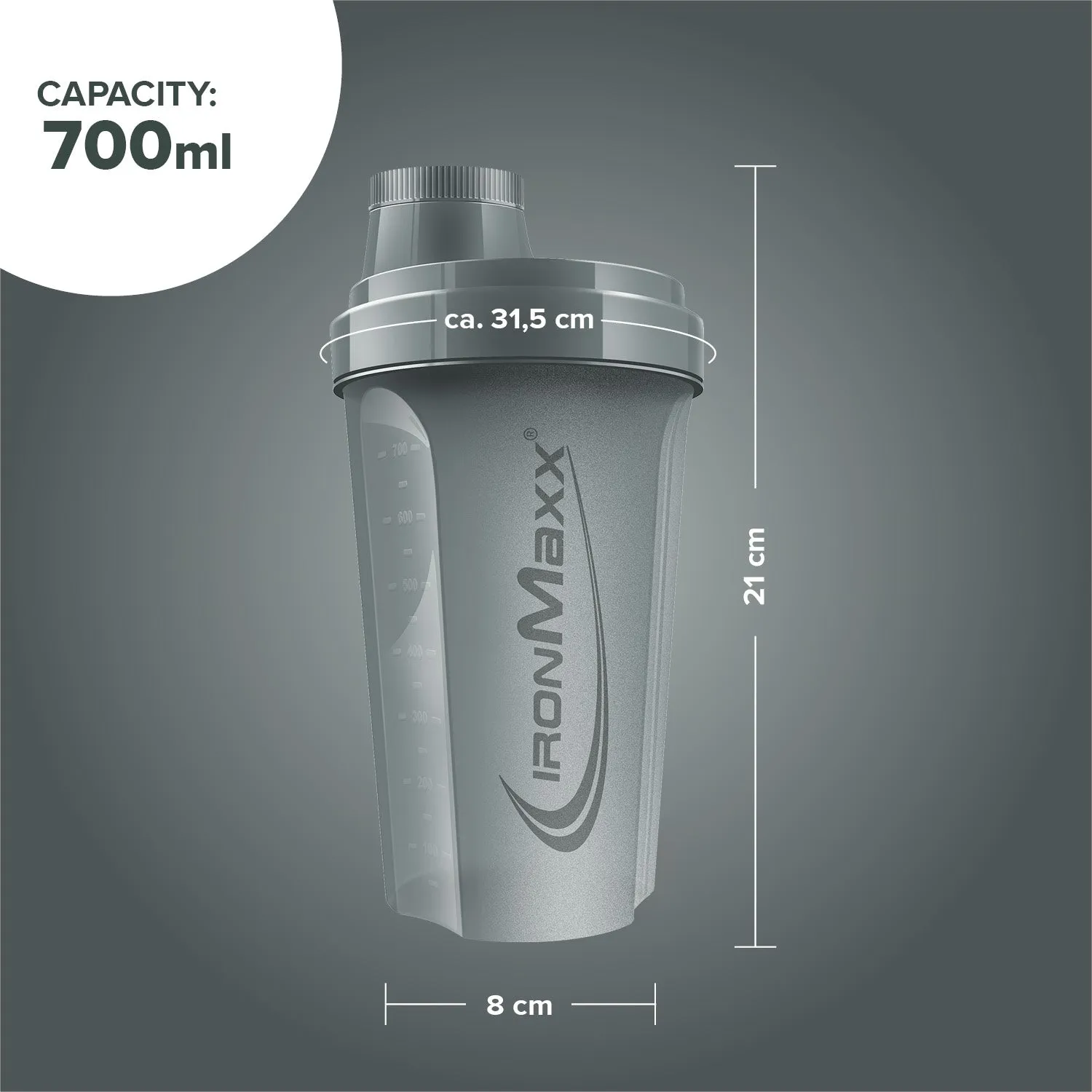 Iron Maxx Shaker 700ml Proteinshaker Ash Grey BPA-frei