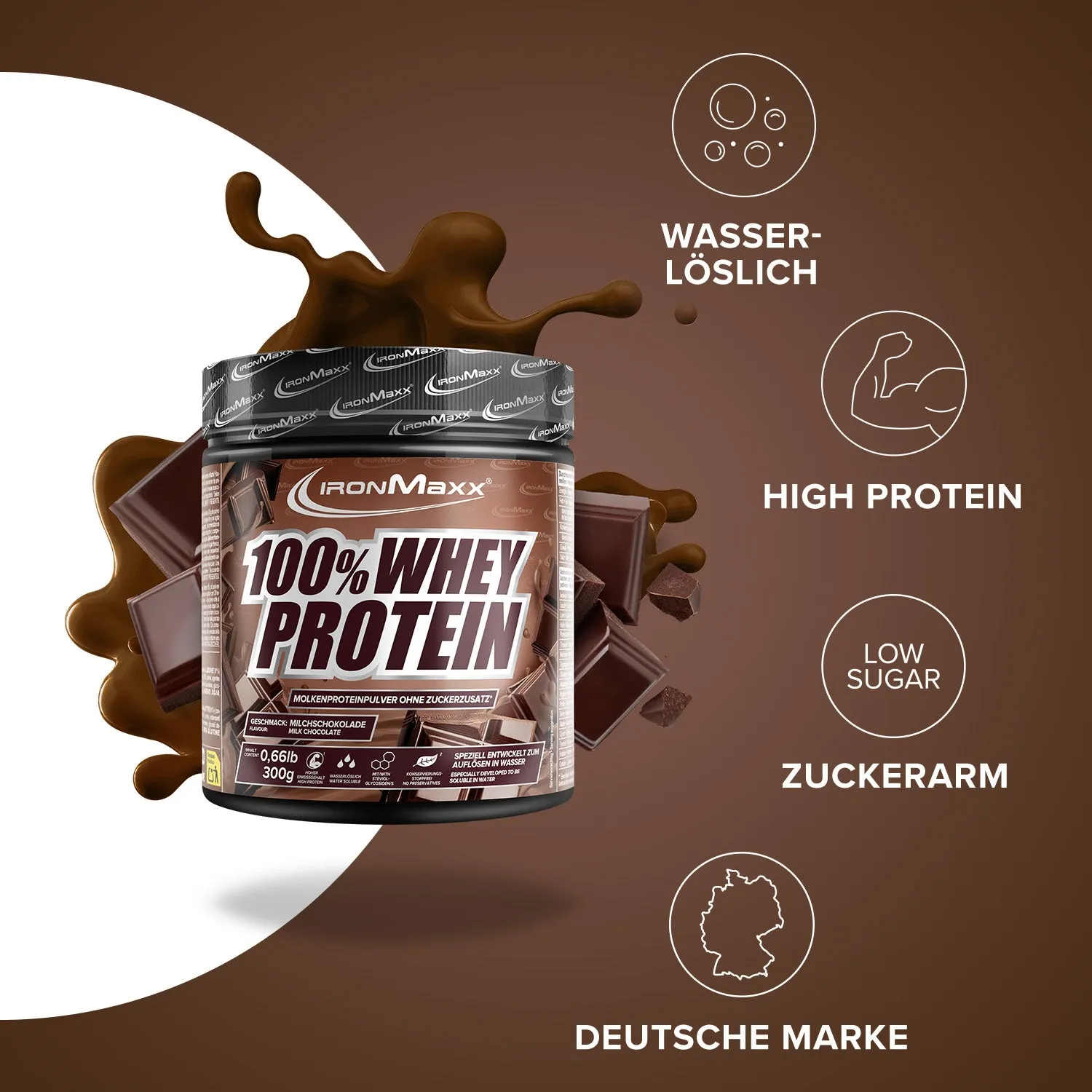 Iron Maxx 100% Whey Protein Milchschokolade Proteinpulver 300g