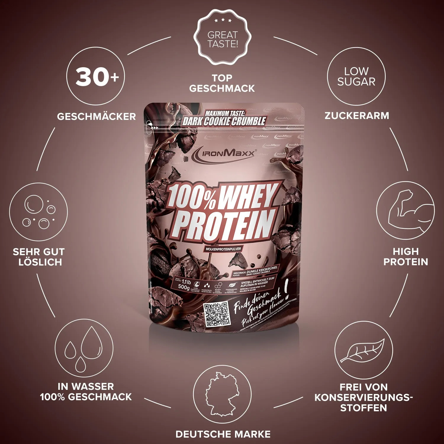 Iron Maxx 100% Whey Protein 500 g Dark Cookie Crumble zuckerfrei