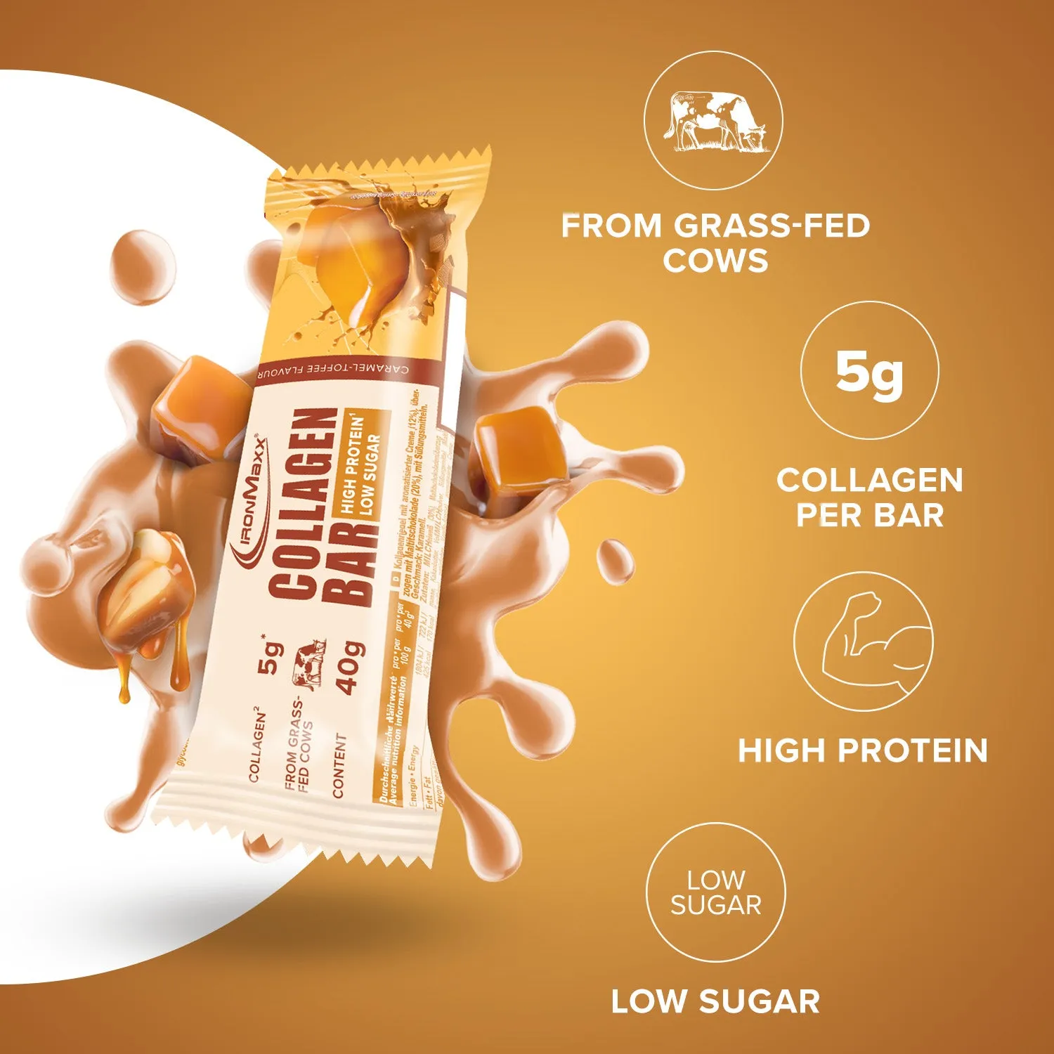 Iron Maxx Collagen Bar 40 g Karamell Proteinriegel zuckerarm