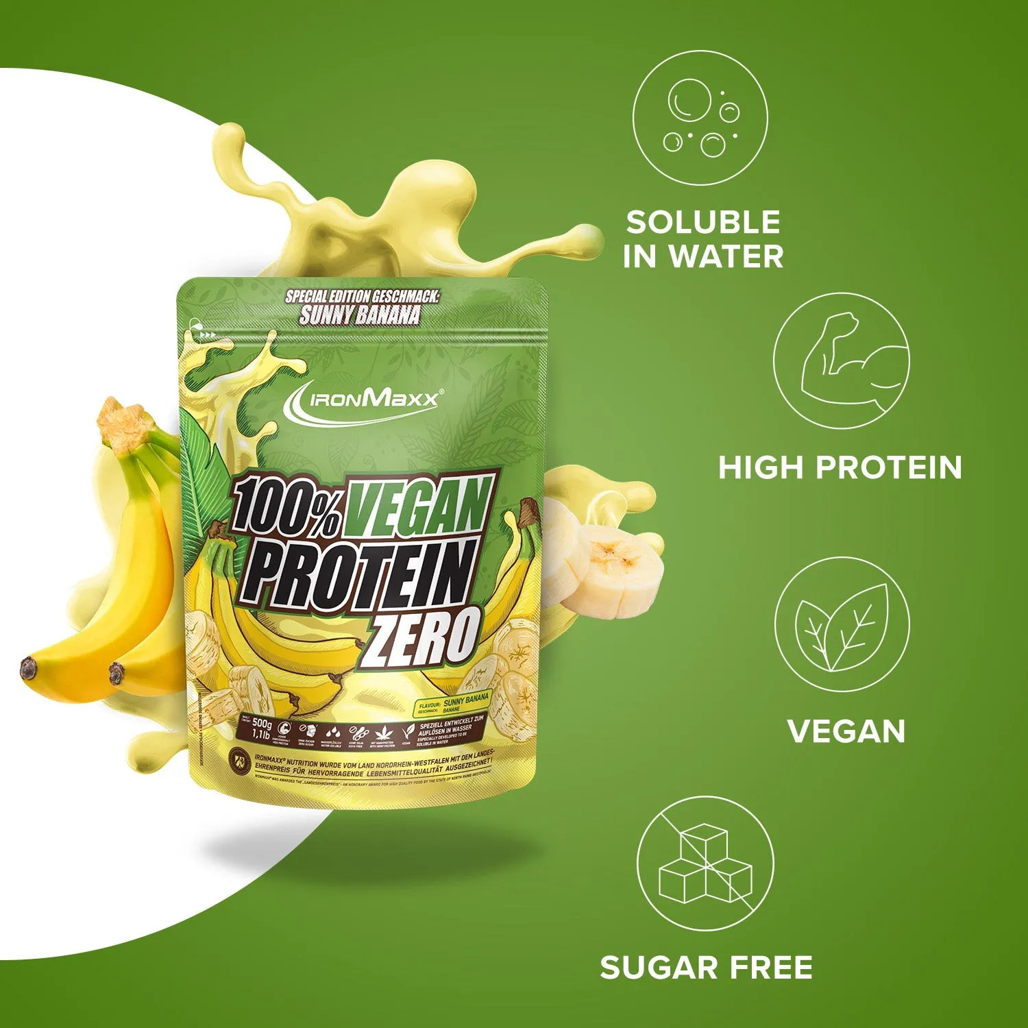 Iron Maxx 100% Vegan Protein Zero Pulver Sunny Banana 500 g zuckerfrei
