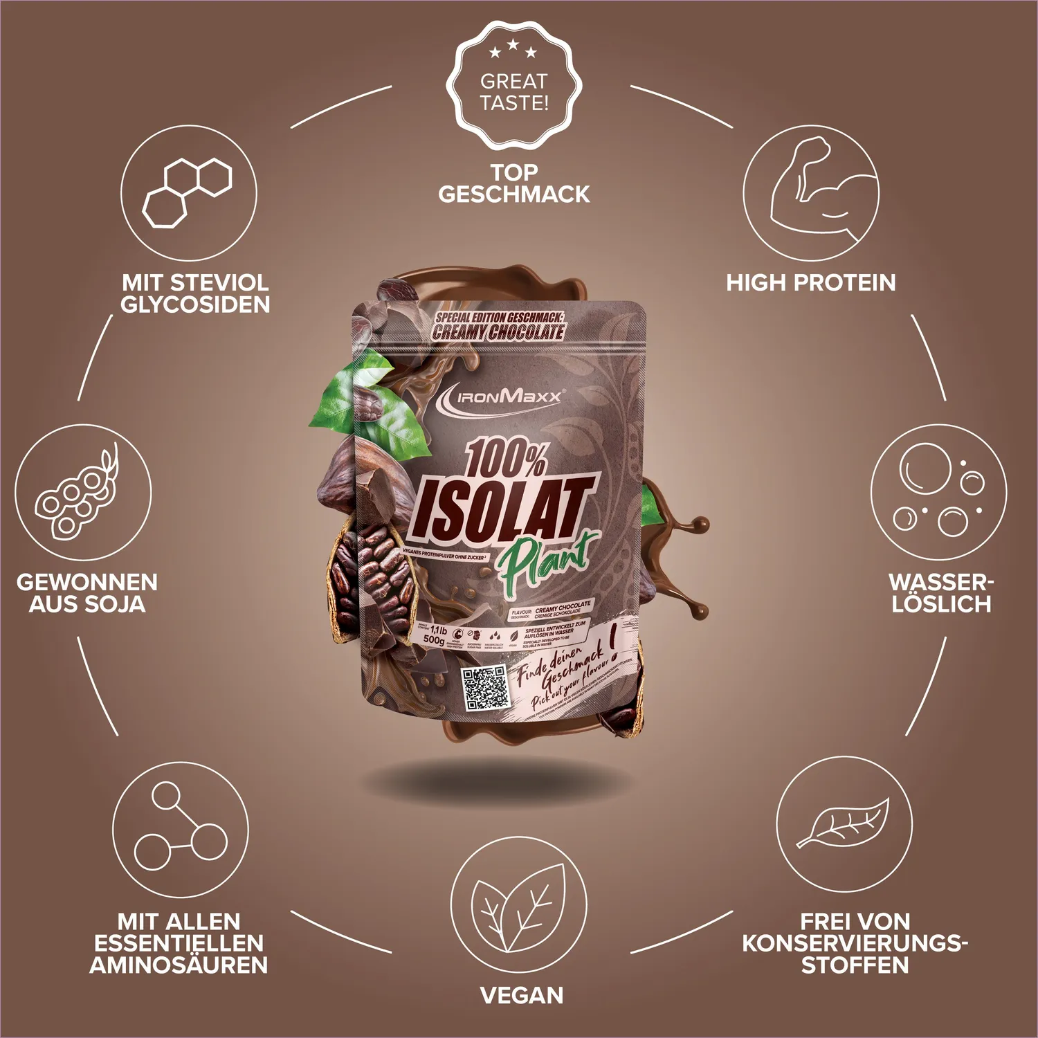 Iron Maxx 100% Isolat Plant Creamy Chocolate Pulver 500g vegan