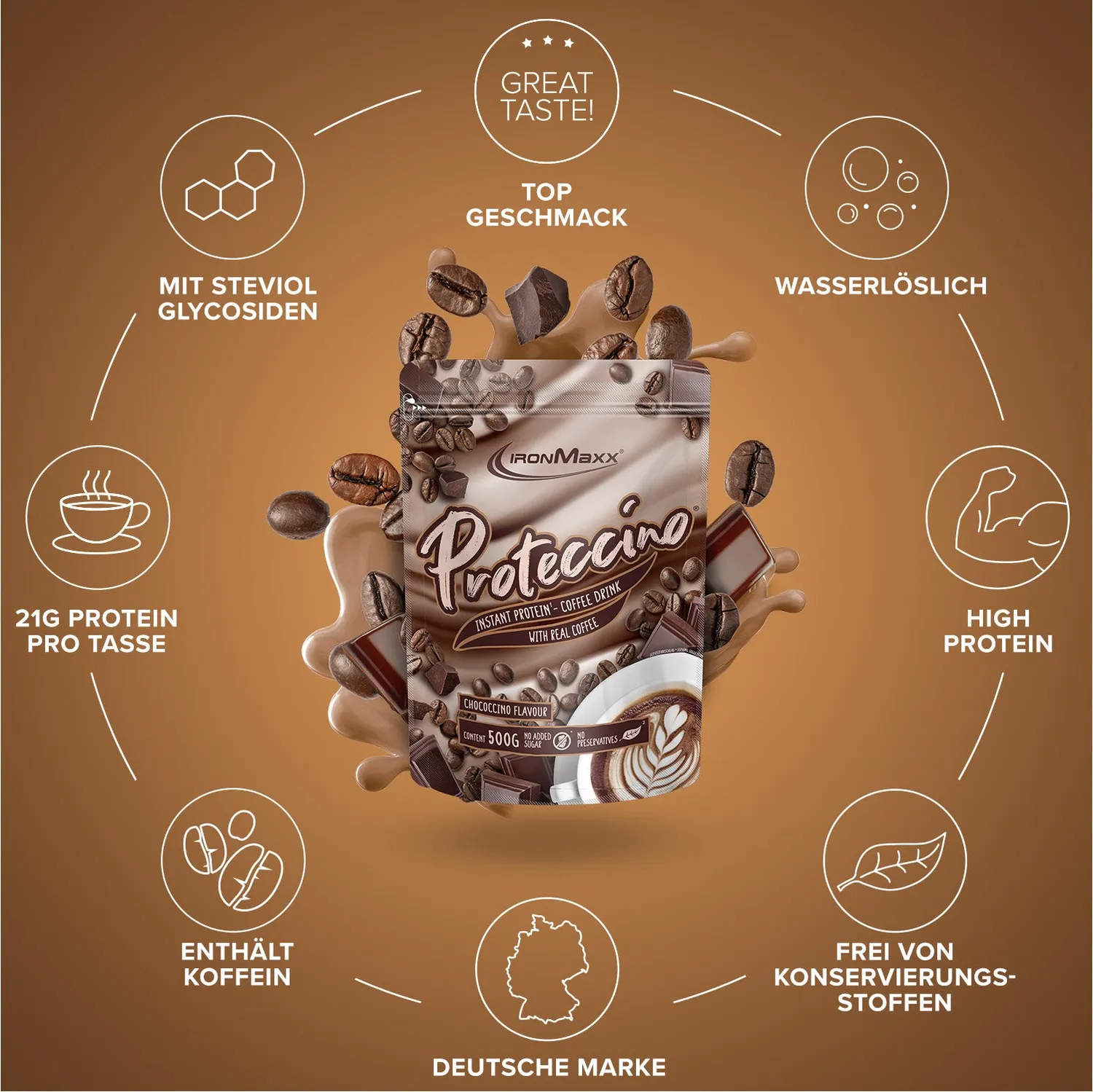 Iron Maxx Proteccino Proteinpulver Chocolate 500 g mit Kaffee