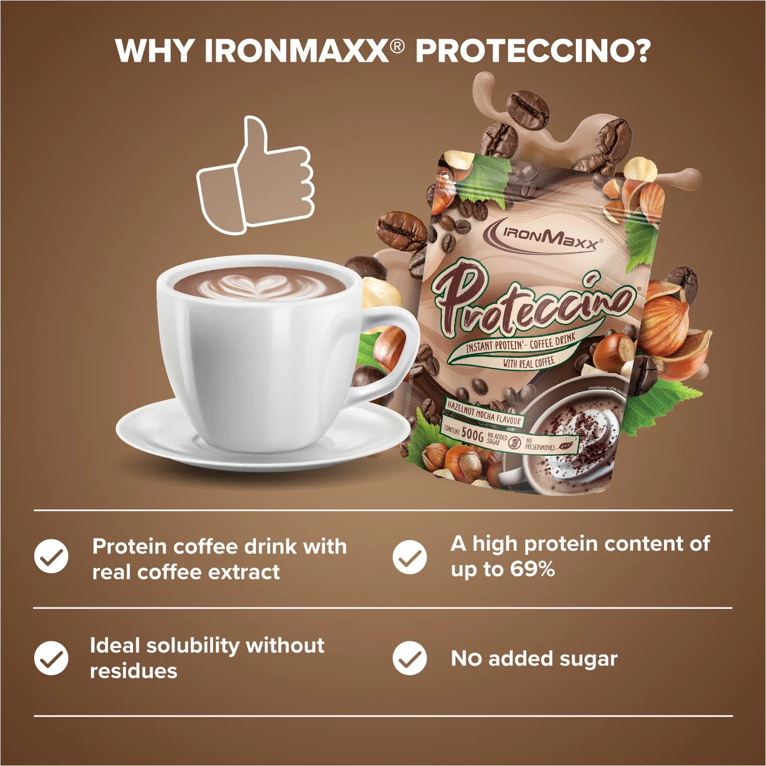 Iron Maxx Proteccino Protein-Kaffee 500g Hazelnut Mocha