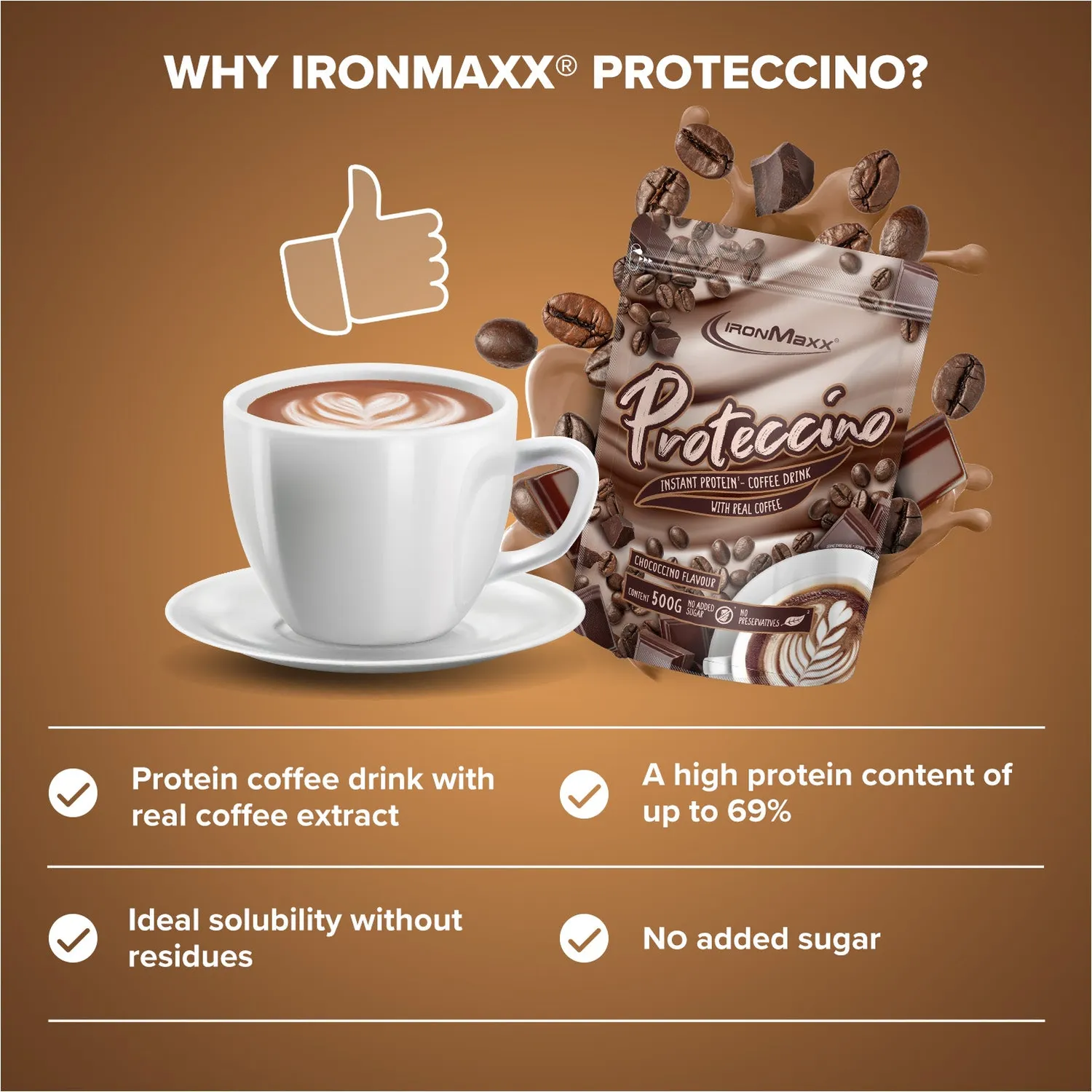 Iron Maxx Proteccino Proteinpulver Chocolate 500 g mit Kaffee