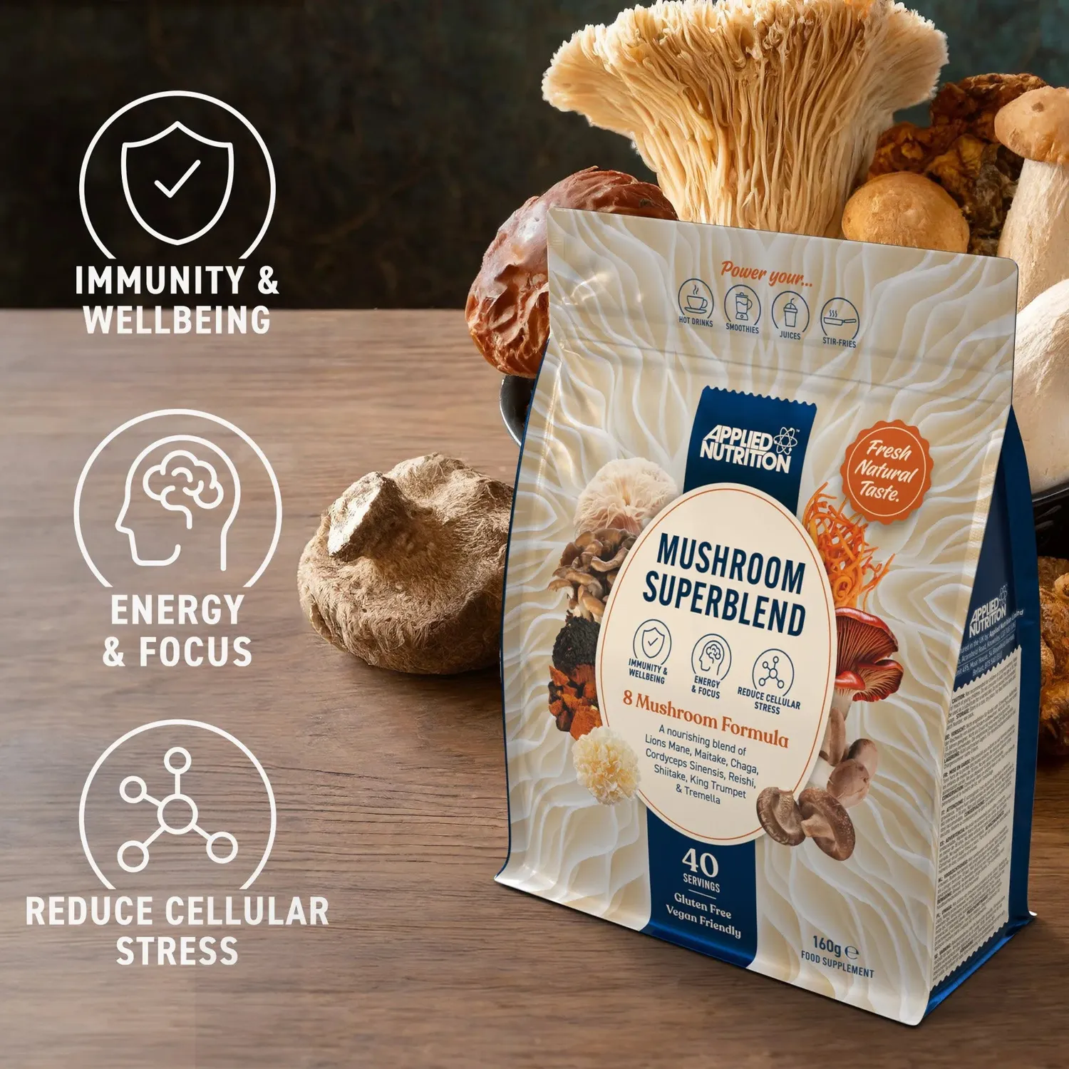 Applied Nutrition Pilz-Supermischung Pilzpulver 160g 8 Pilze