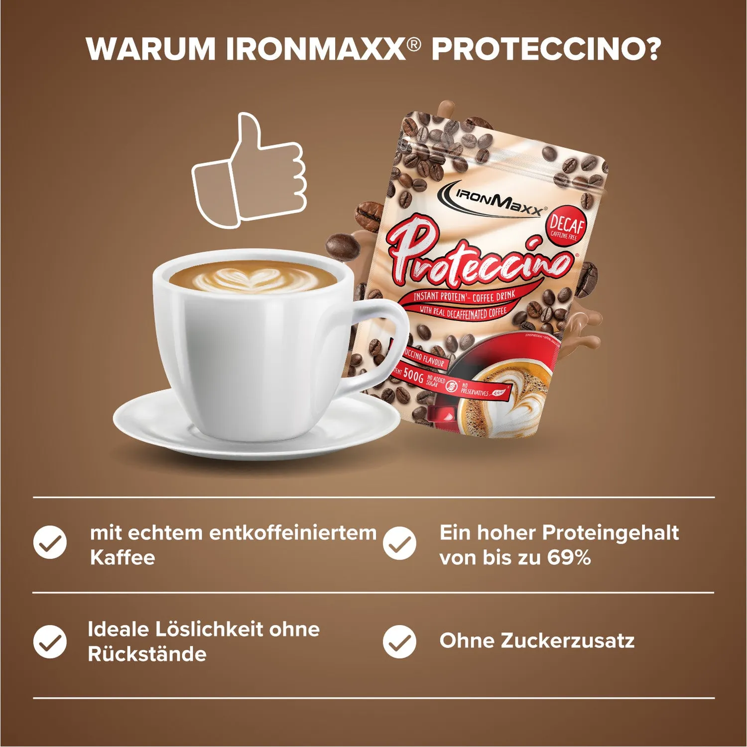 Iron Maxx Proteccino Whey-Kaffee 500g Decaf Cappuccino entkoffeiniert