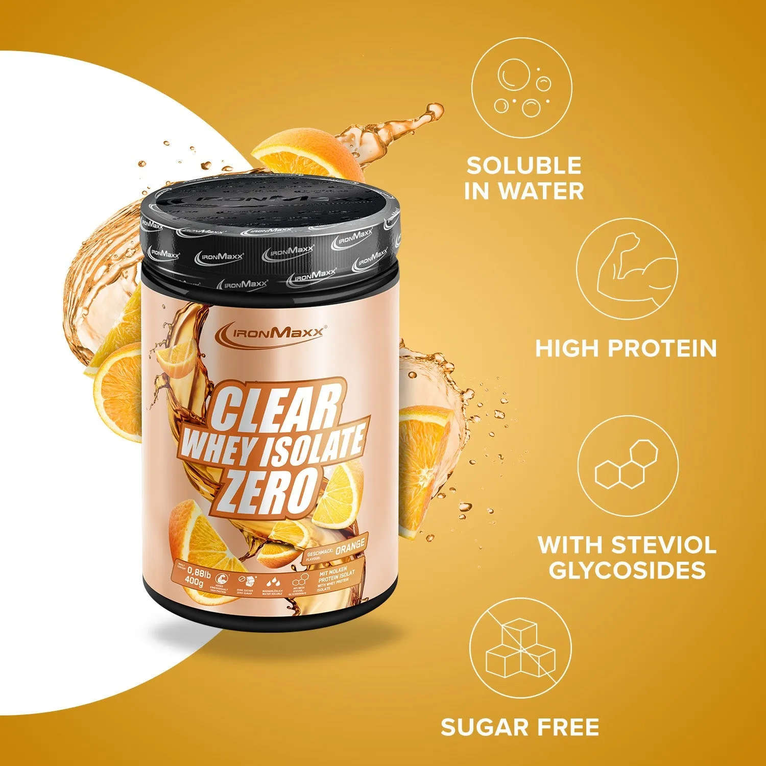 Iron Maxx Clear Whey Isolate ZERO Proteinpulver 400 g Orange zuckerfrei