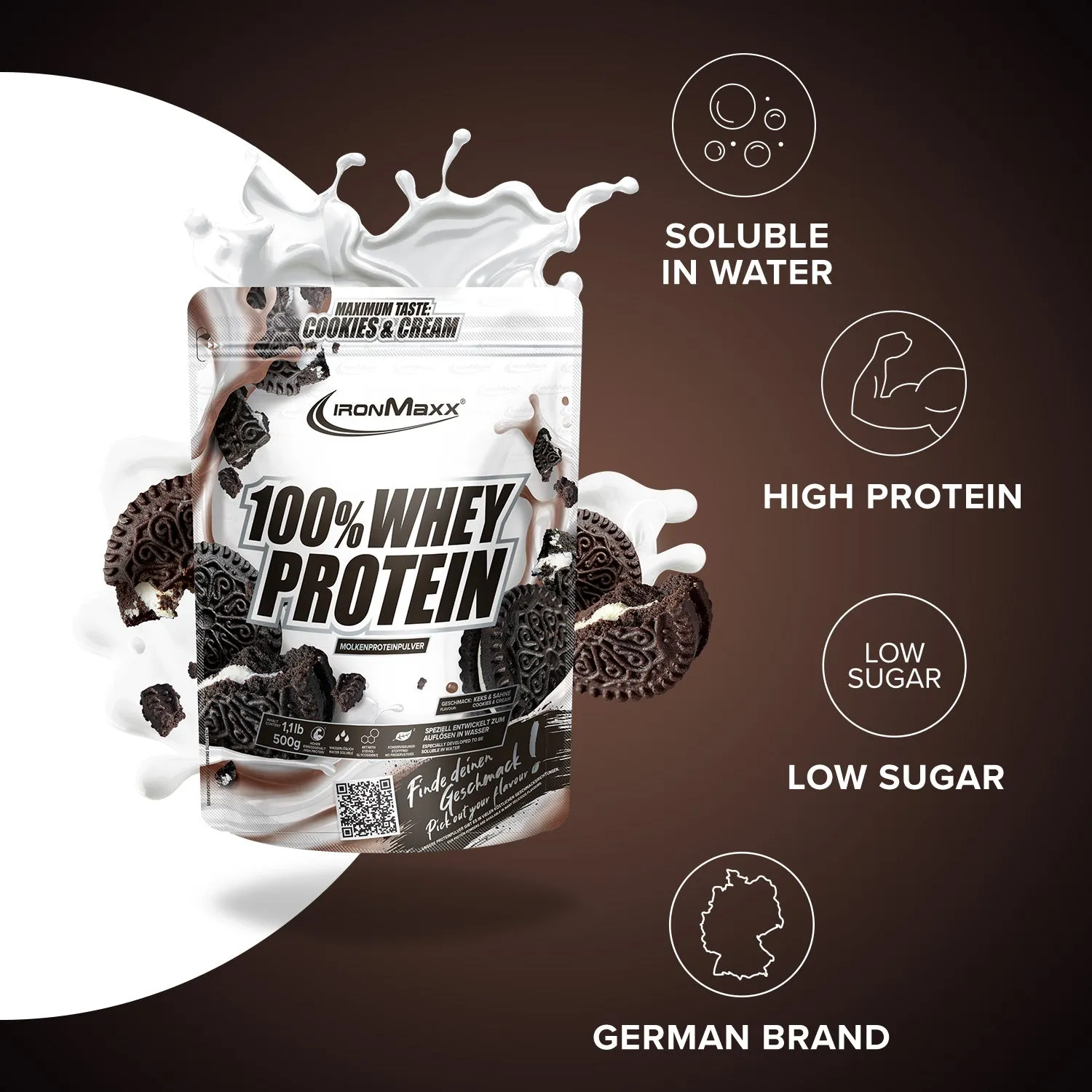 Iron Maxx 100% Whey Protein Proteinpulver 500 g Cookies & Cream zuckerfrei