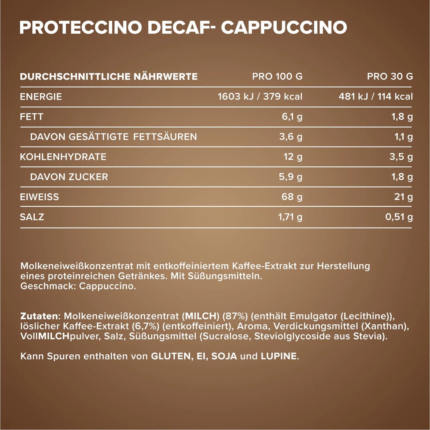 Iron Maxx Proteccino Whey-Kaffee 500g Decaf Cappuccino entkoffeiniert