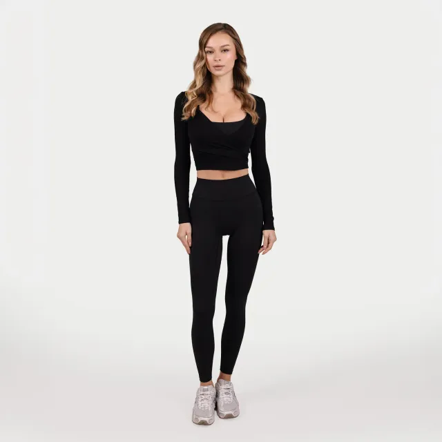 Iron Maxx MRIIÀ Bodycon Long Sleeve Wrap Top Schwarz – tailliert